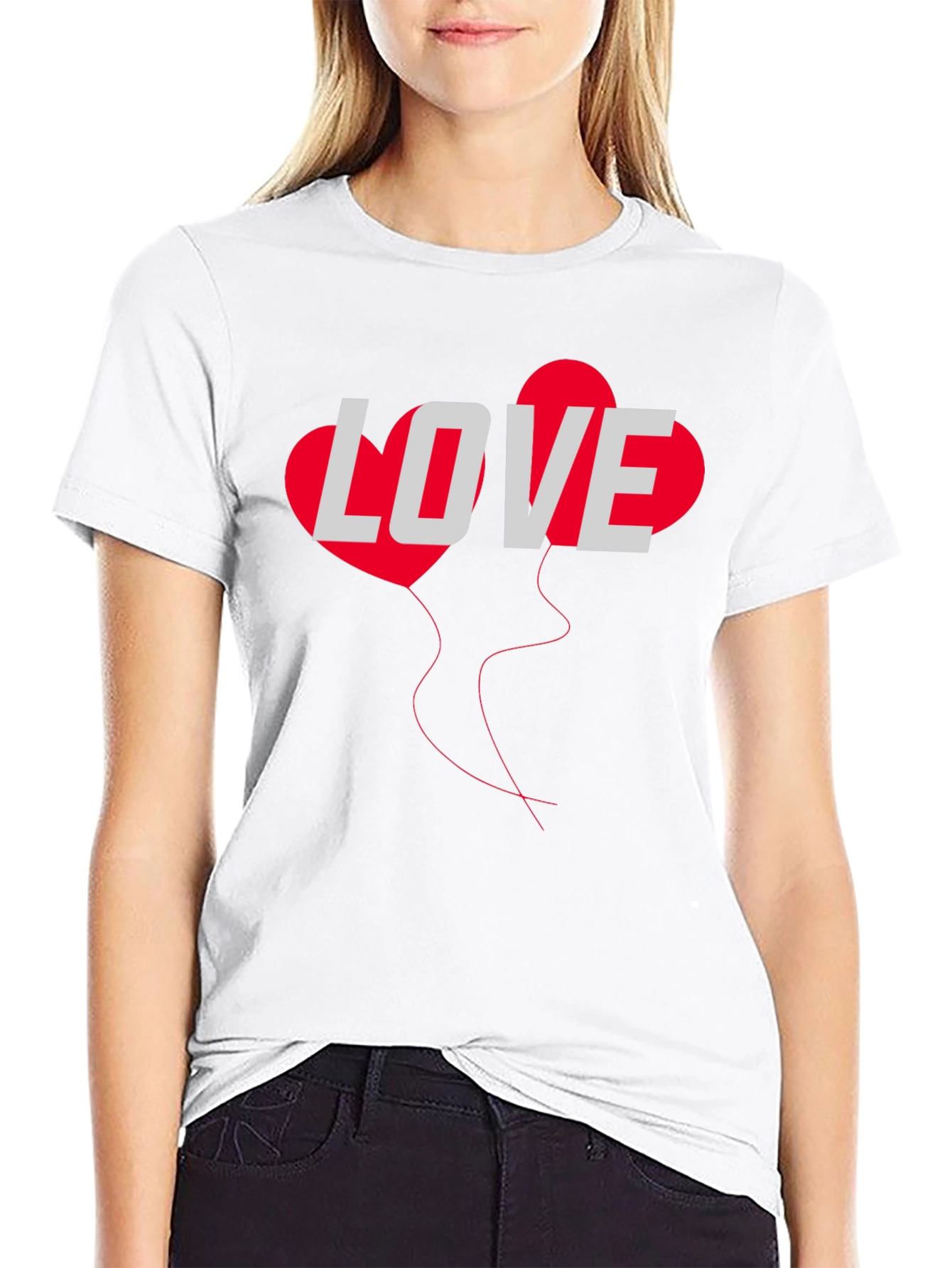 Black Love Heart Balloon Graphic Tee - Black Casual T-Shirt view 9