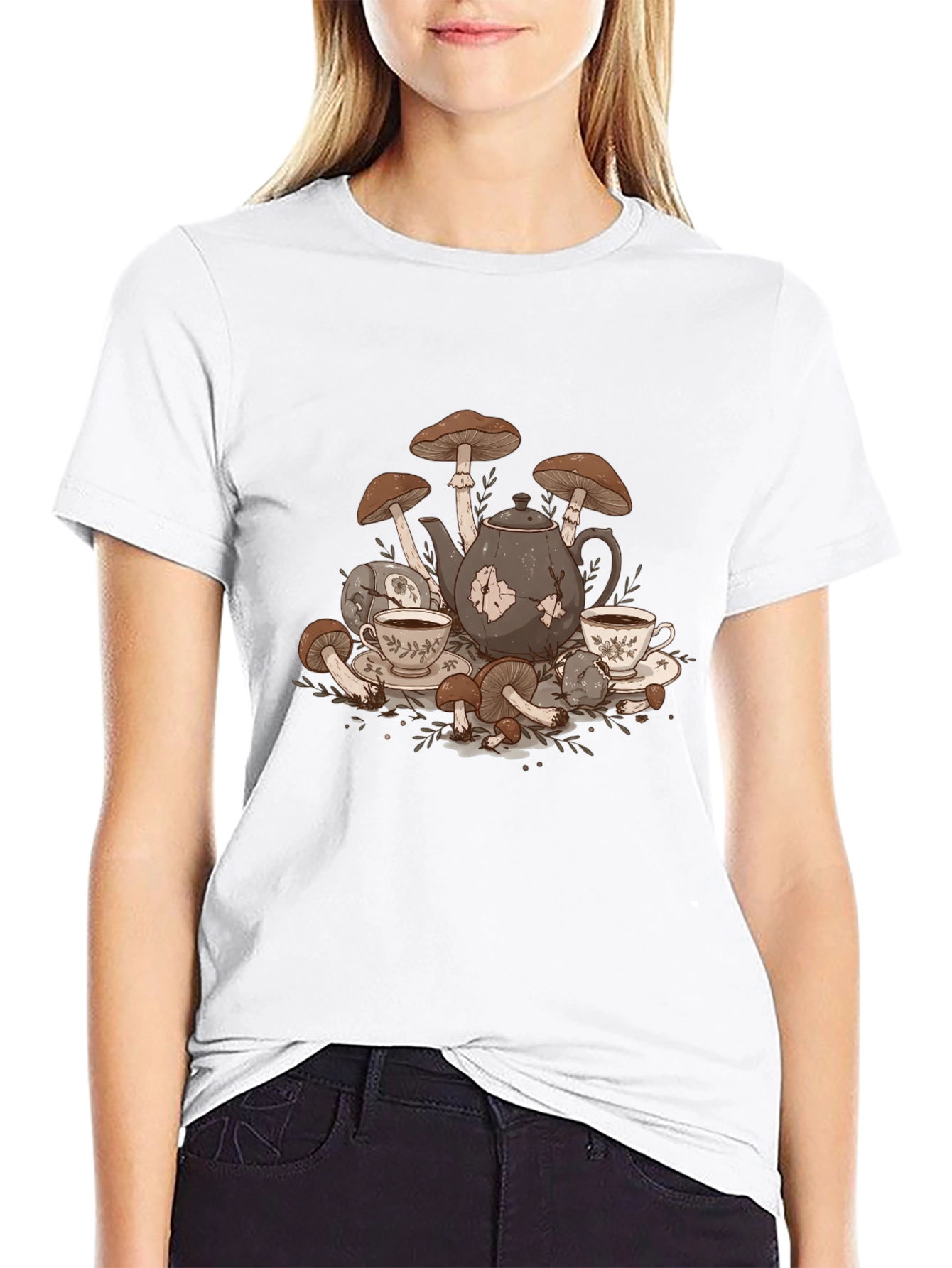 Black Mushroom Tea Party Graphic T-Shirt view 9