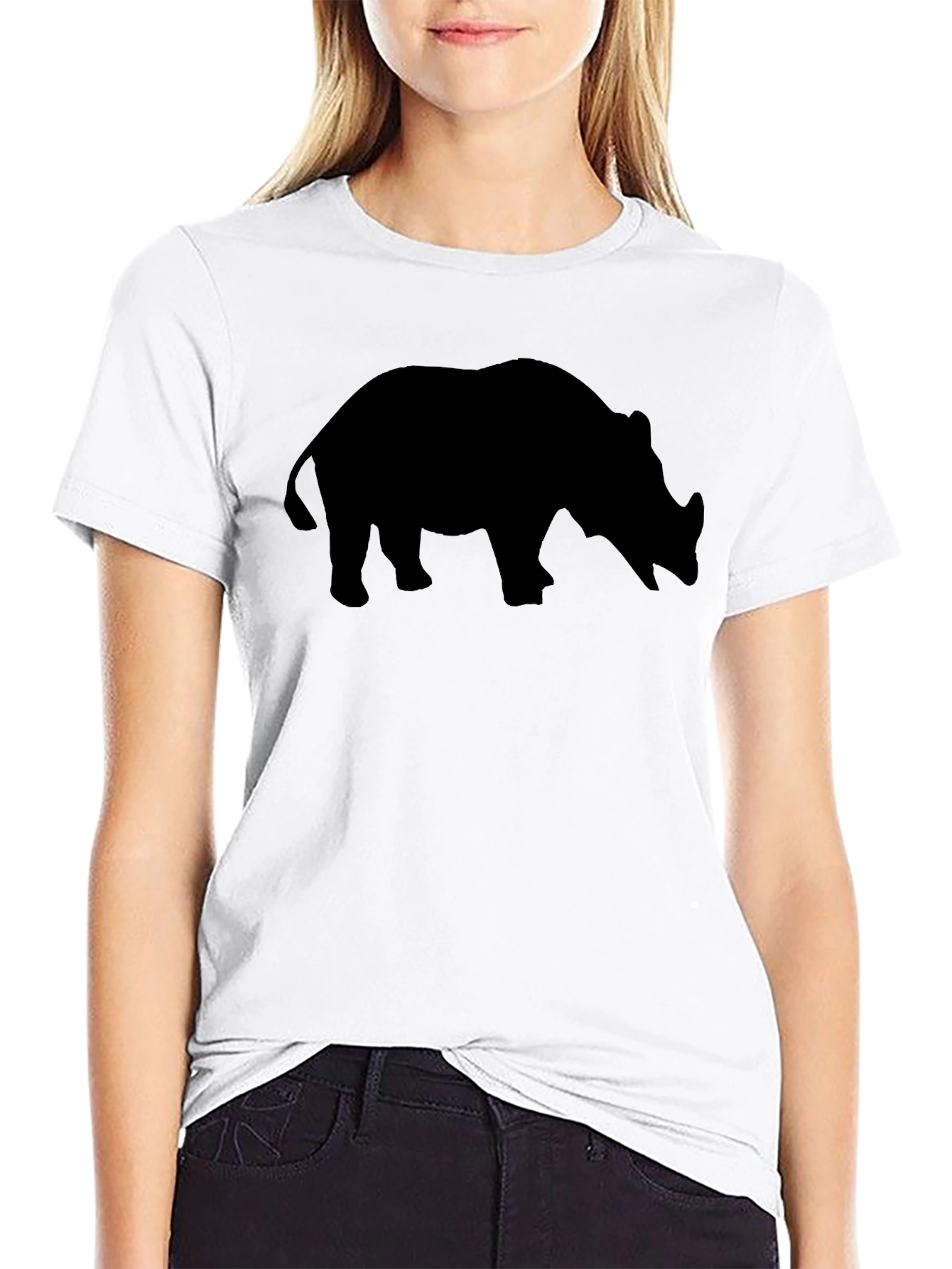 Black Rhino Silhouette T-Shirt - Black Cotton Tee view 9
