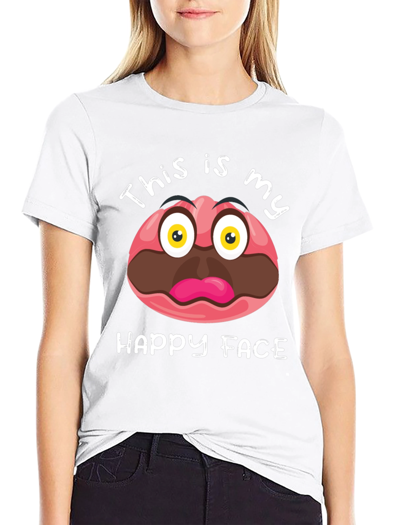 Black Funny This Is My Happy Face Graphic T-Shirt view 9