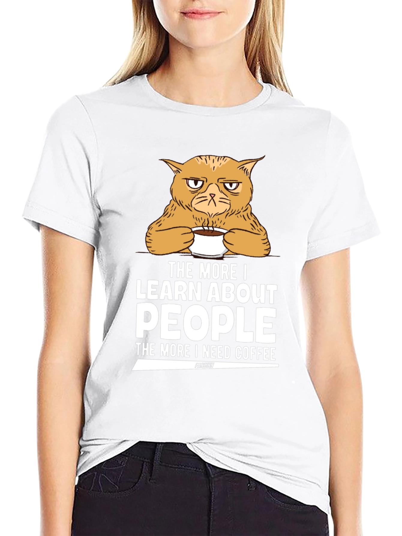 Black Grumpy Cat Coffee T-Shirt - Learn About People view 9