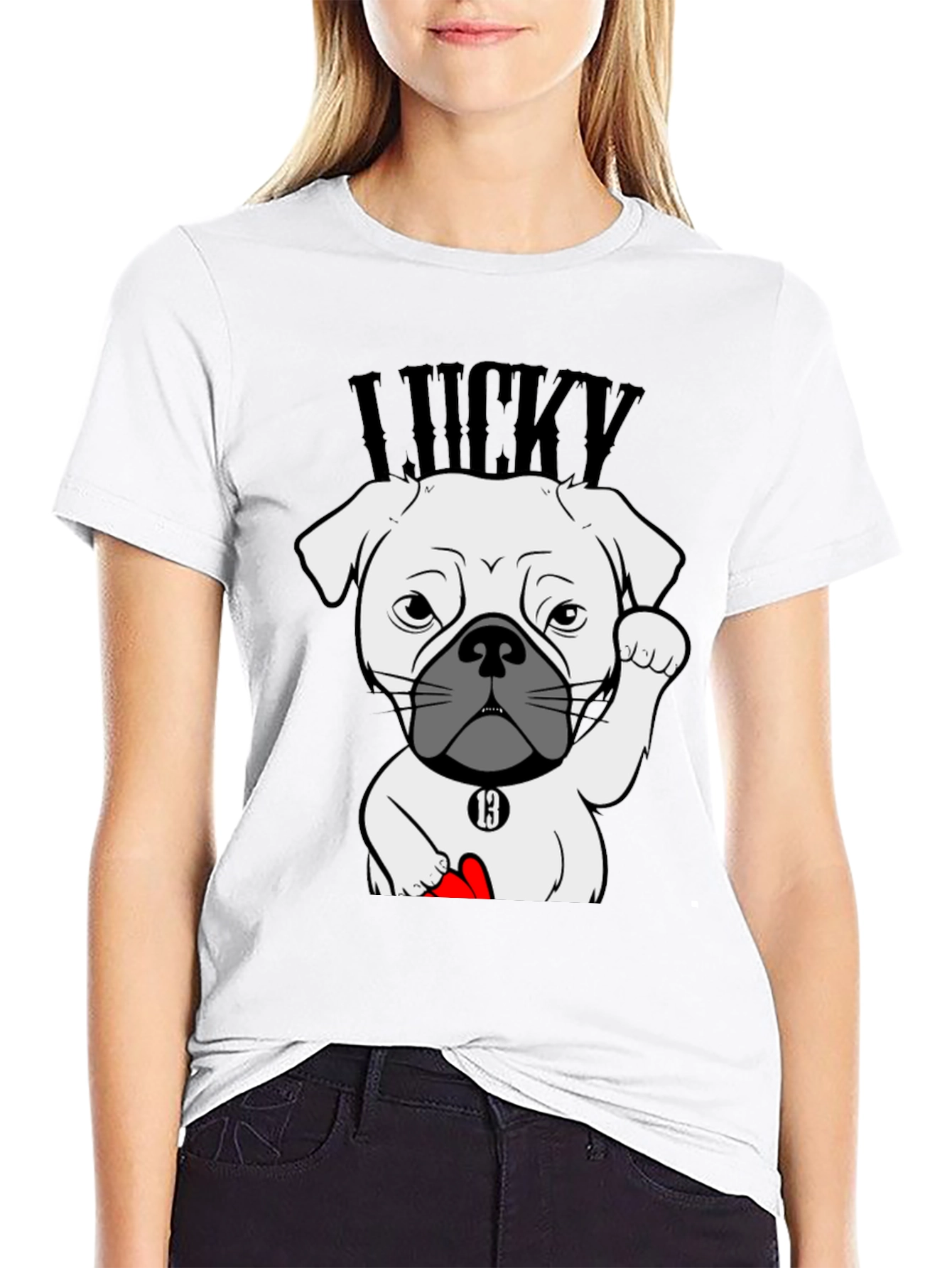 Black Lucky Dog Graphic Tee - Black Cotton T-Shirt view 9