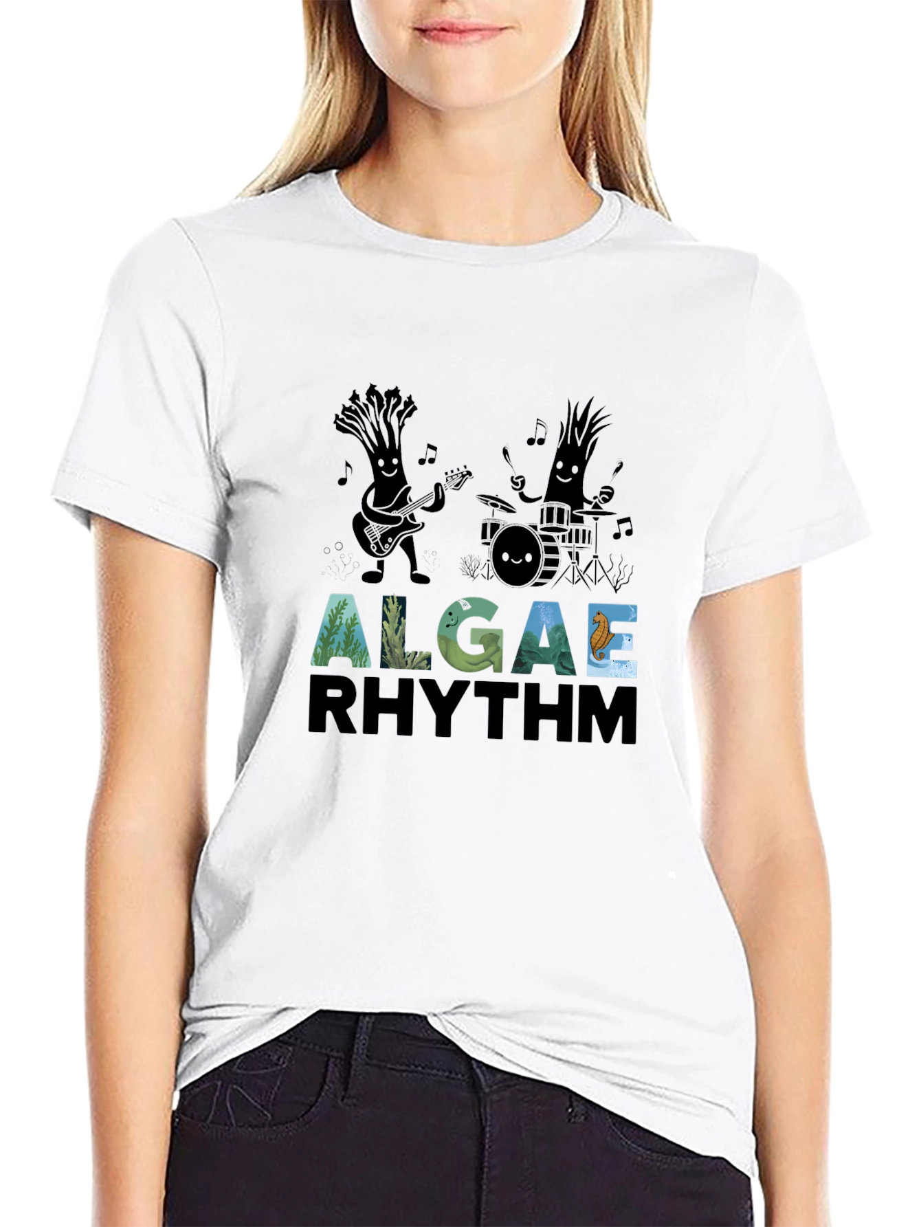 Black Algae Rhythm Black Graphic T-Shirt view 9