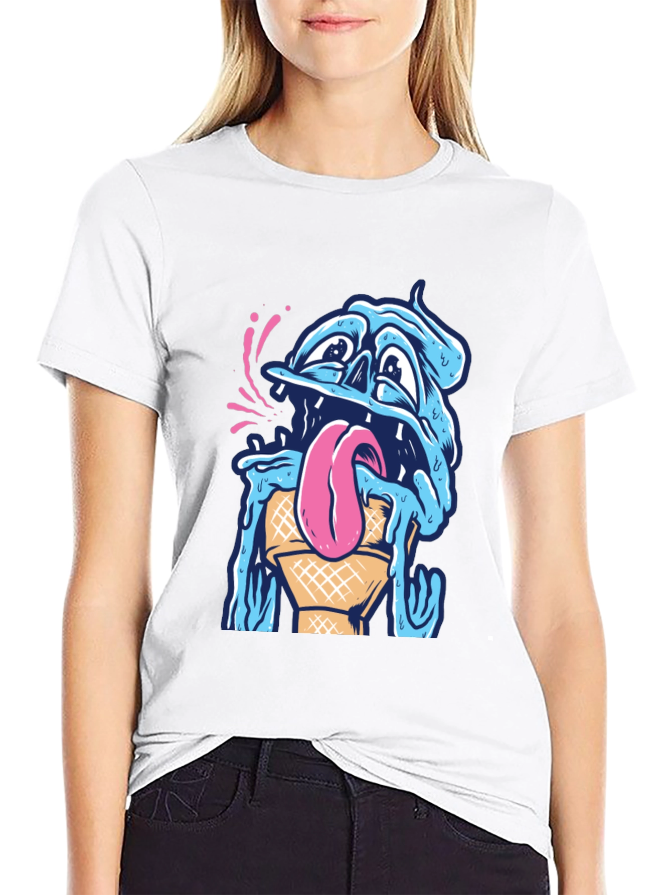 Black Melting Ice Cream Monster Graphic Tee view 9