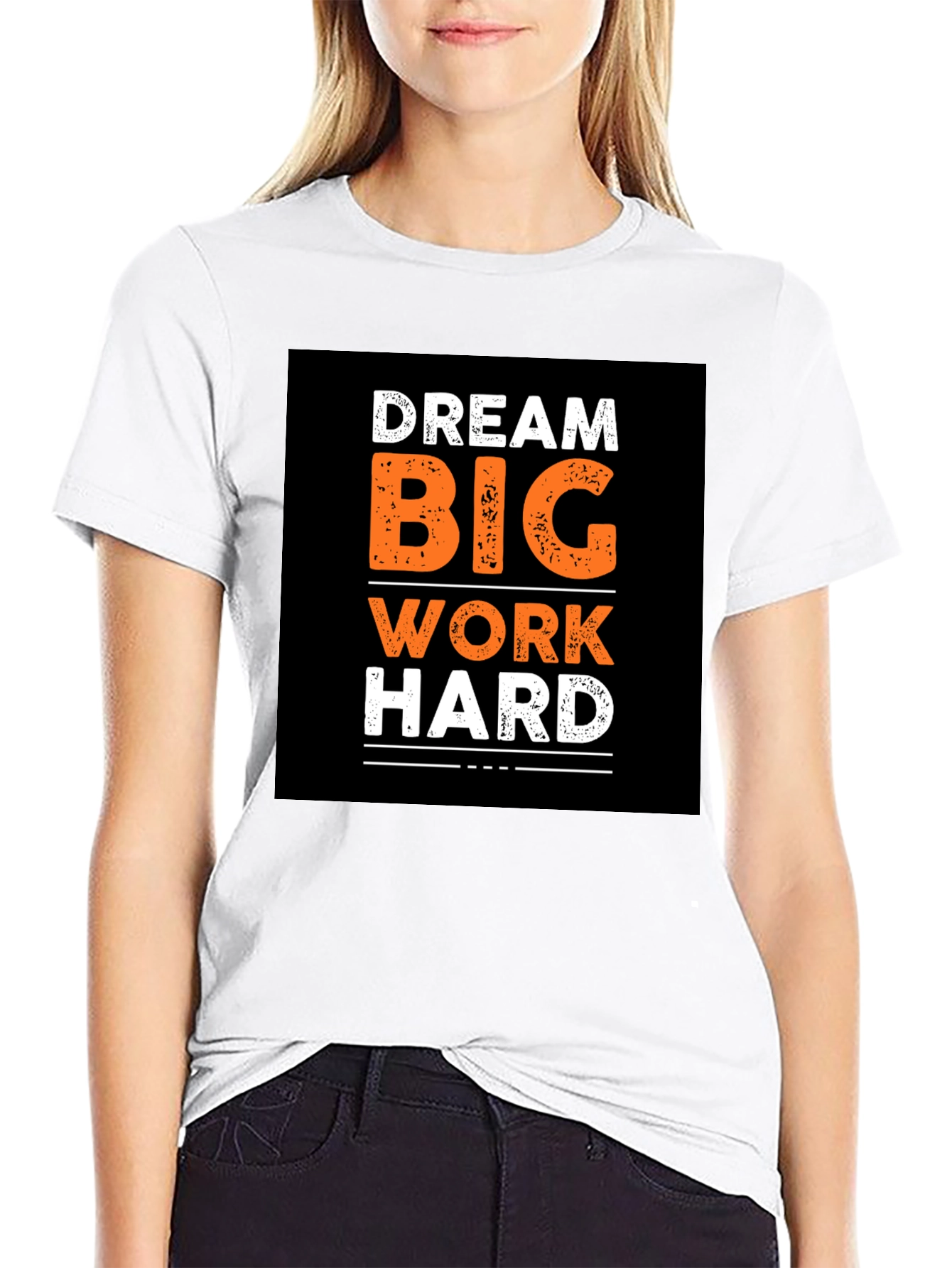Black Dream Big Work Hard Graphic Print Black T-Shirt view 9