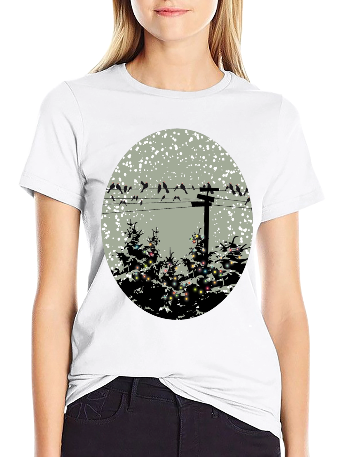 Black Birds on Wire Graphic Tee view 9