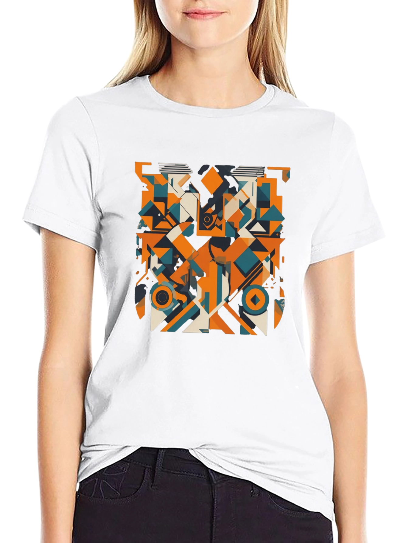 Black Geometric Abstract Art Print Black T-Shirt view 9