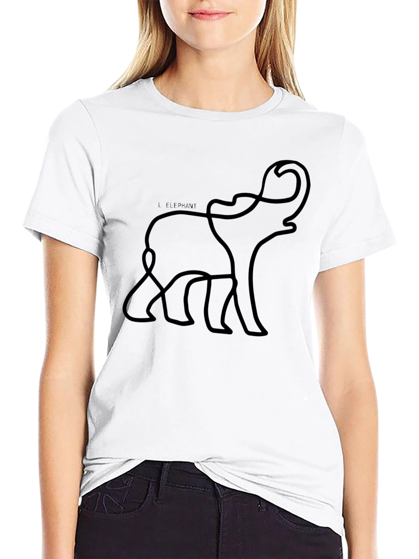 Black Elephant Line Art Black T-Shirt view 9