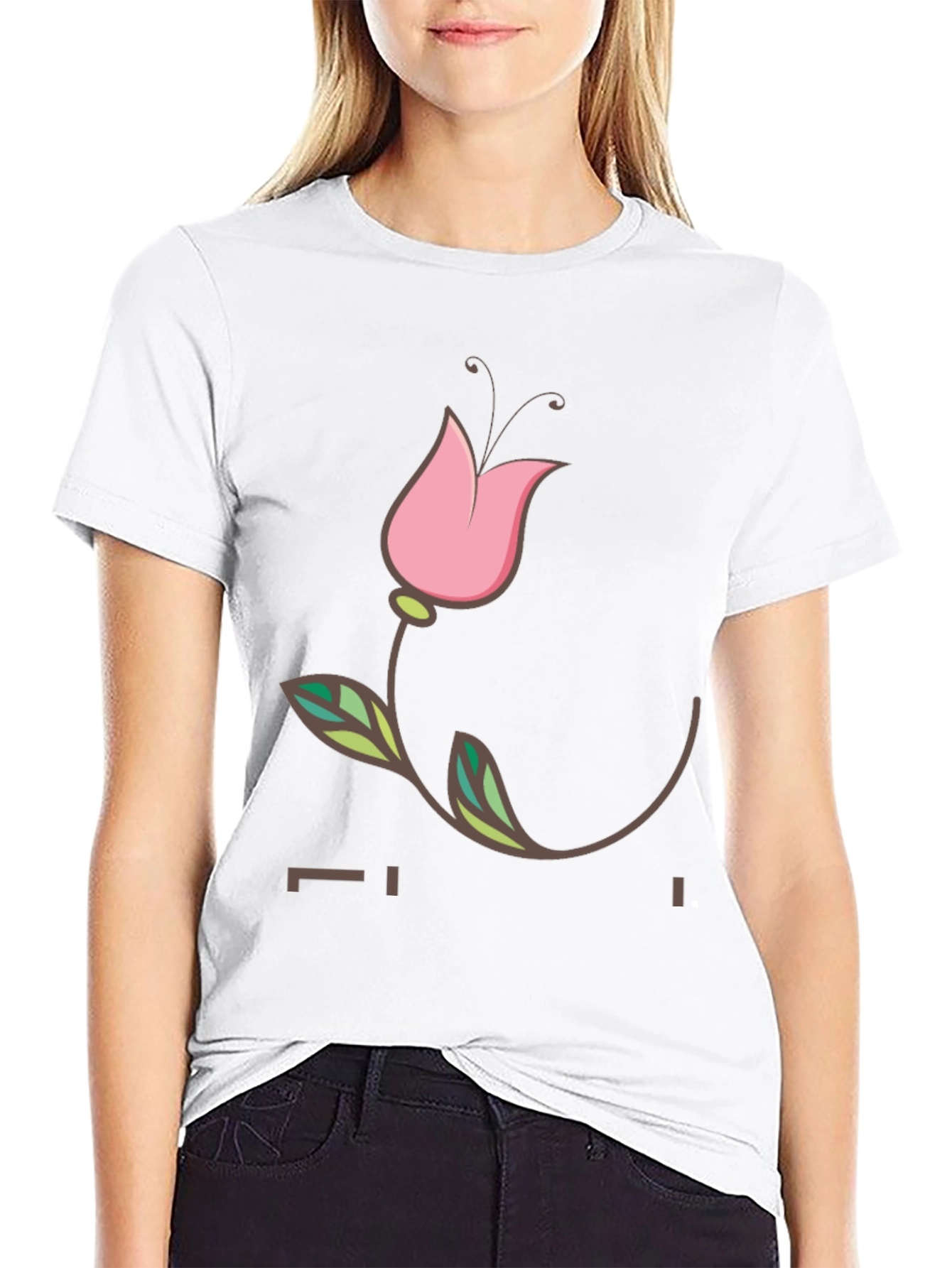 Black Black T-Shirt with Floral Tulip Graphic view 9
