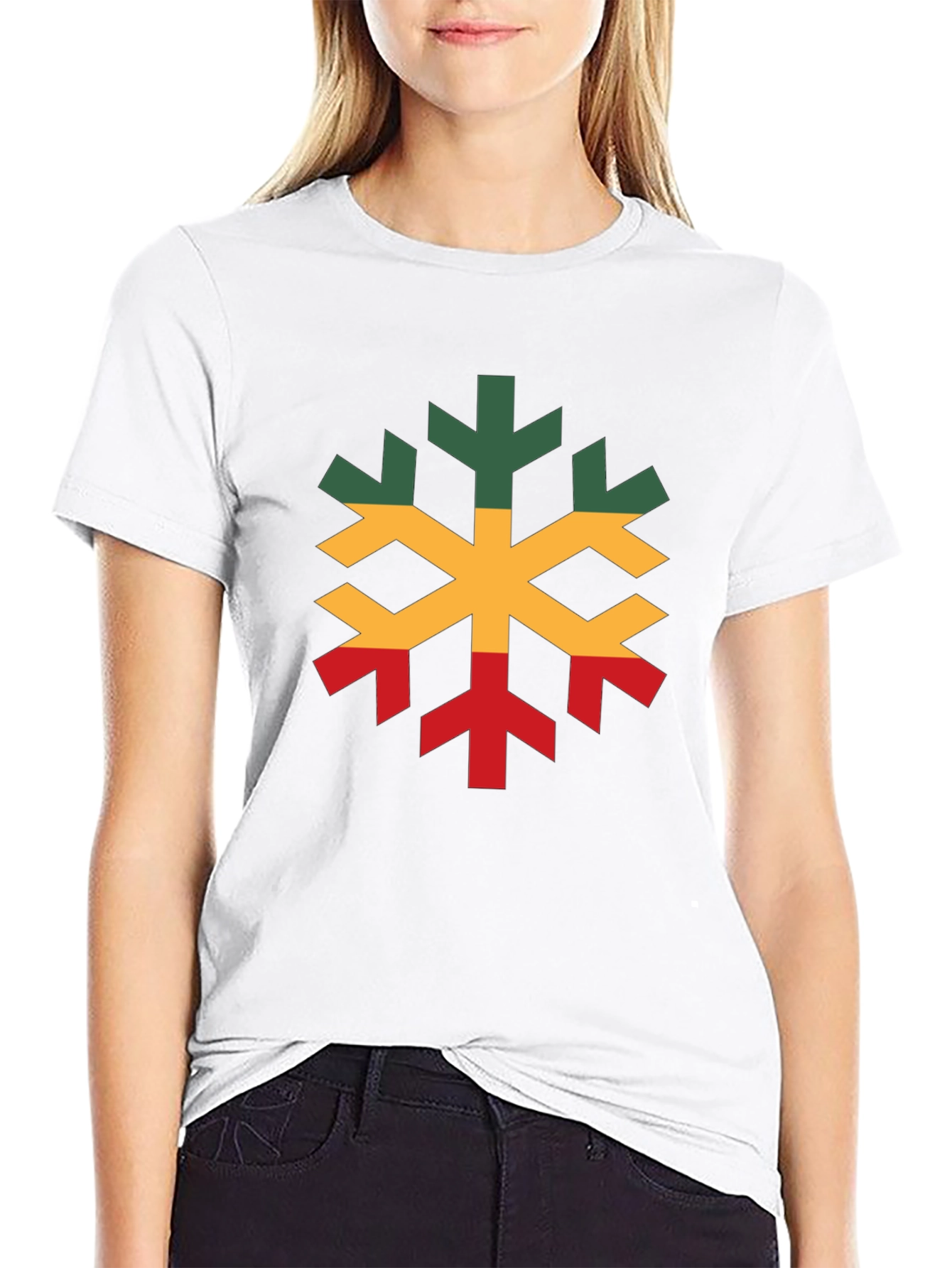 Black Rasta Snowflake Graphic T-Shirt - Cotton Blend, Short Sleeve view 9