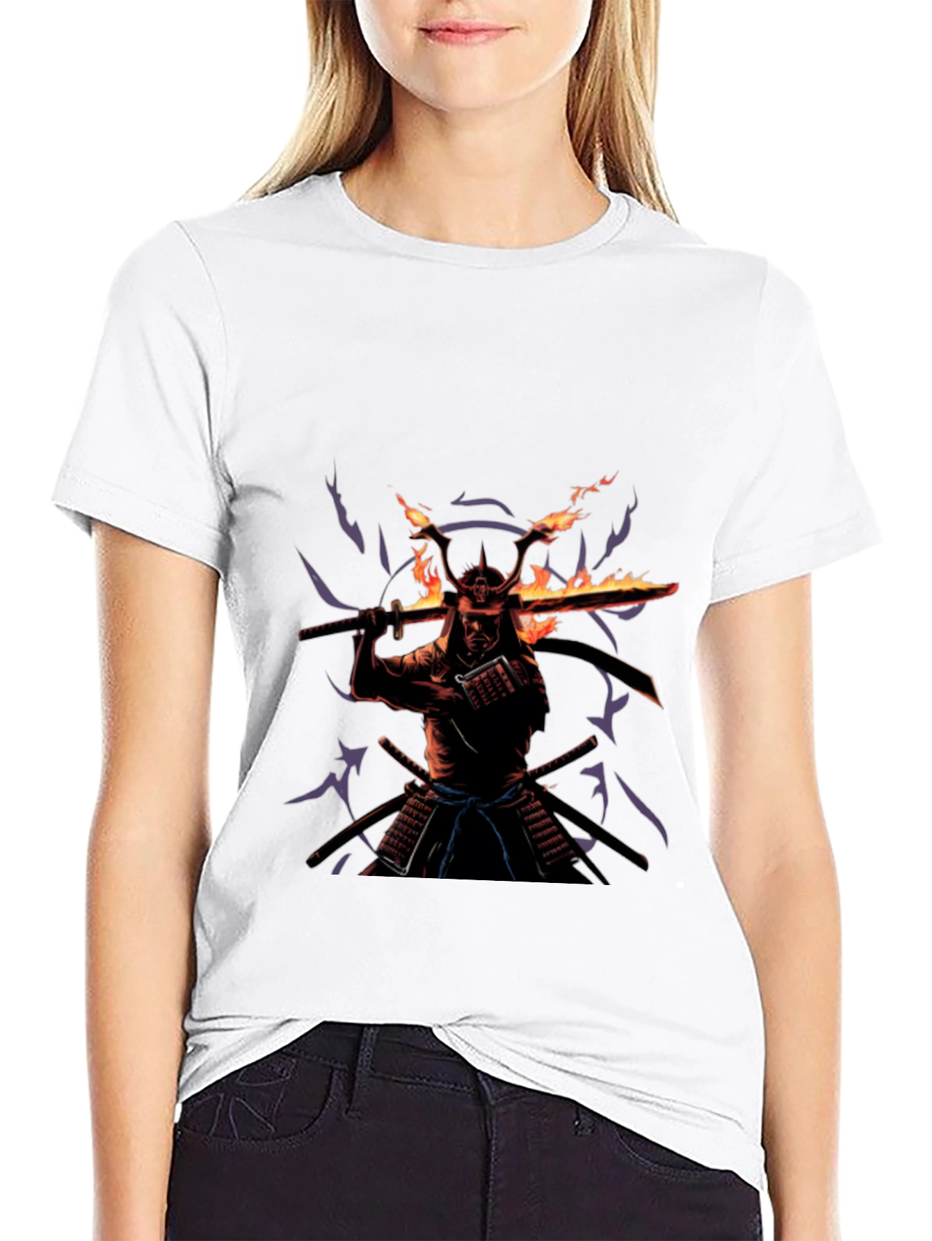 Black Samurai Fire Sword Graphic Tee - Black Cotton view 9