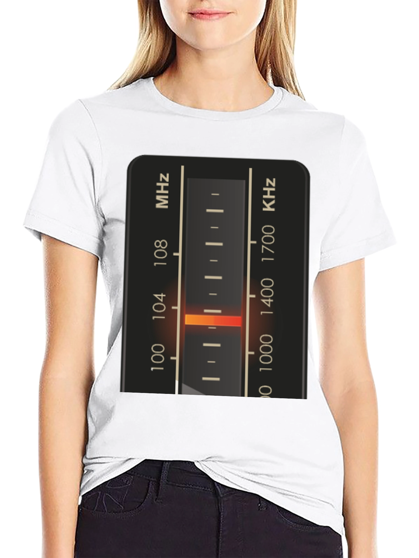 Black T-Shirt with Vintage Radio Tuning Dial Design view 9