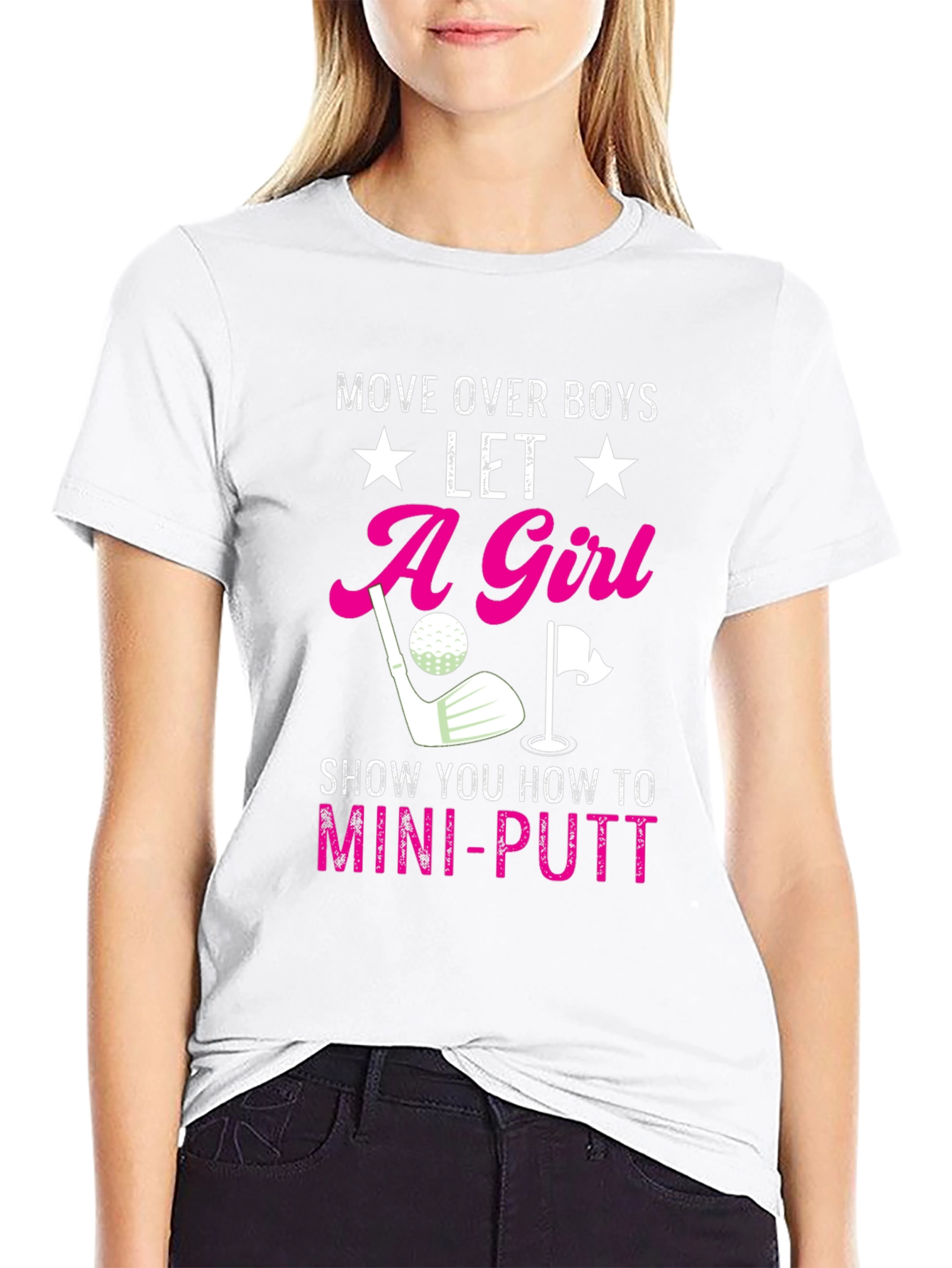 Black Funny Golf T-Shirt: Move Over Boys, Let A Girl Mini-Putt view 9