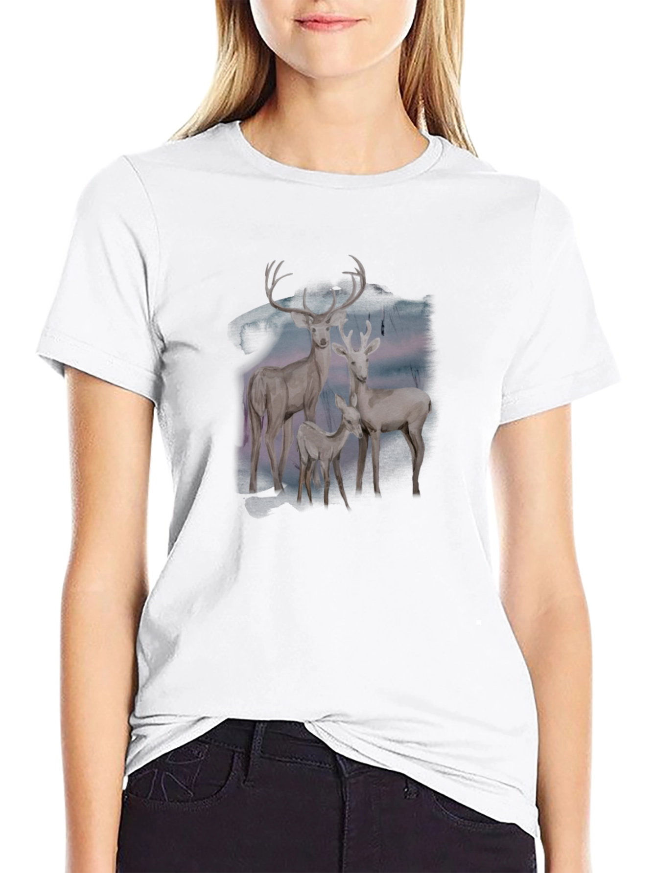 Black Deer Family Graphic Tee - Black Cotton Blend view 9