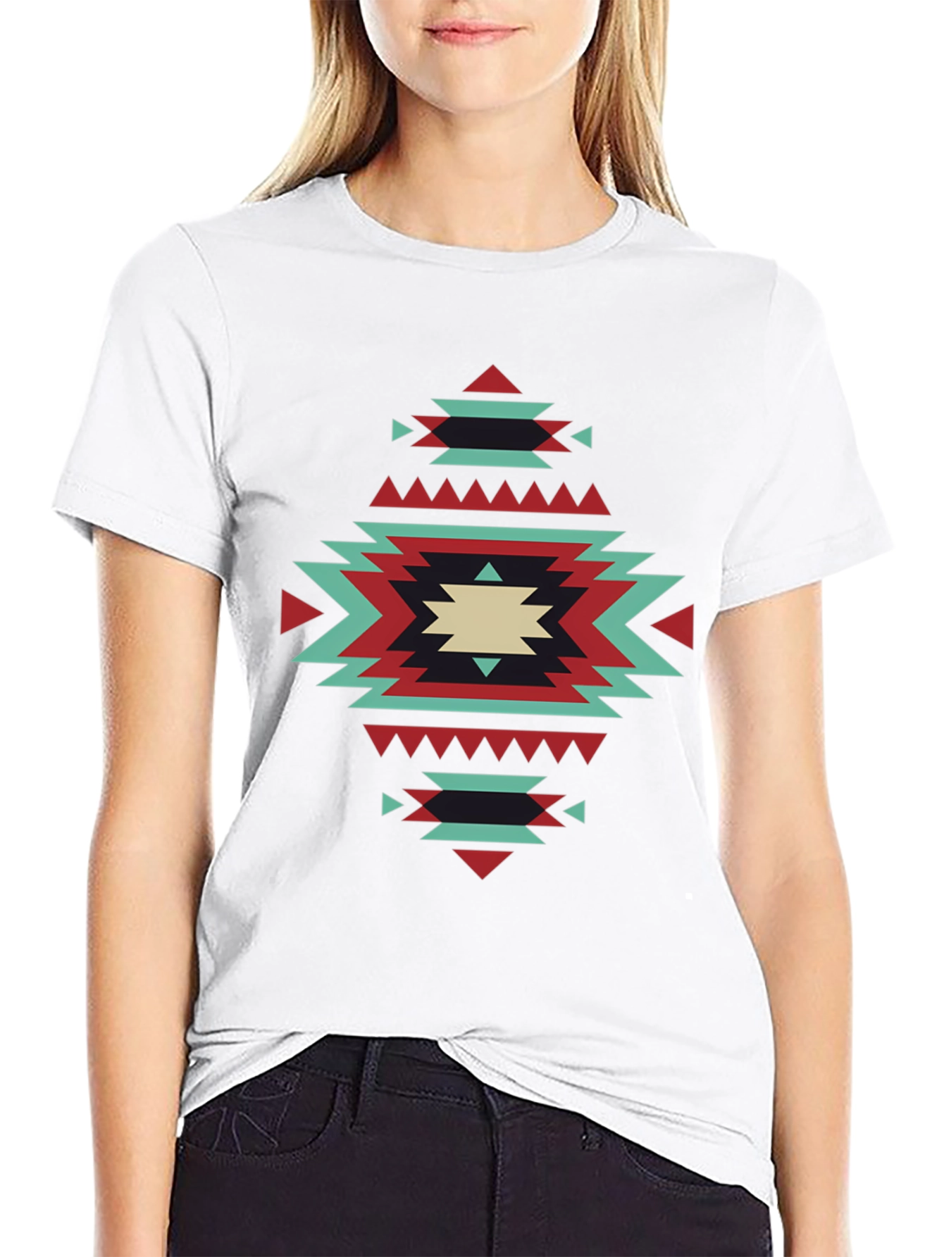 Black Aztec Pattern Black T-Shirt view 9