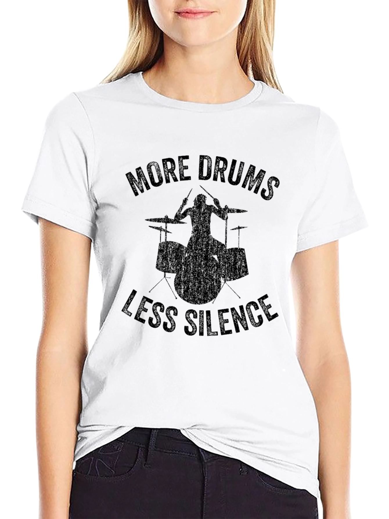Black More Drums Less Silence Black Graphic T-Shirt view 9