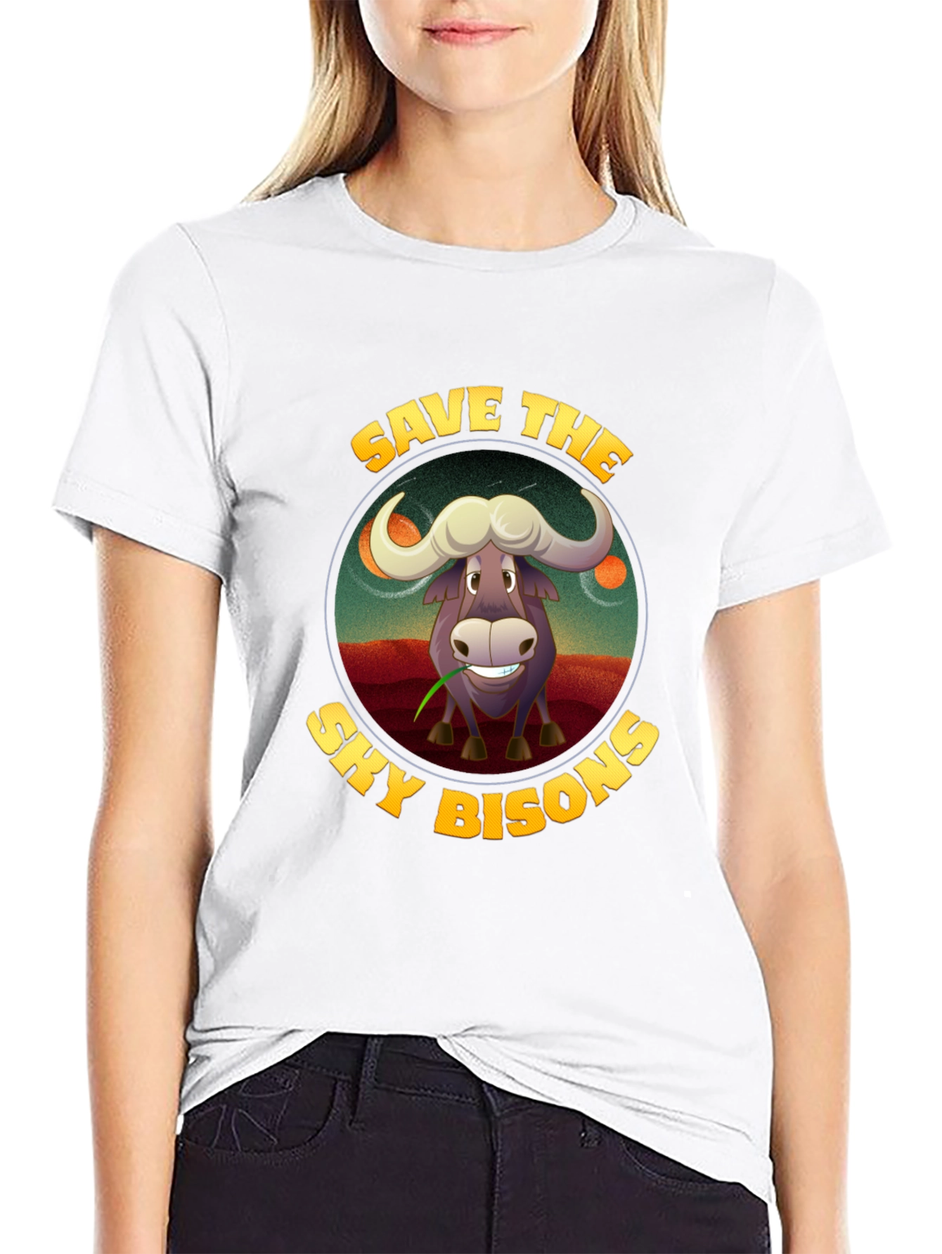 Black Save the Sky Bison Graphic T-Shirt view 9