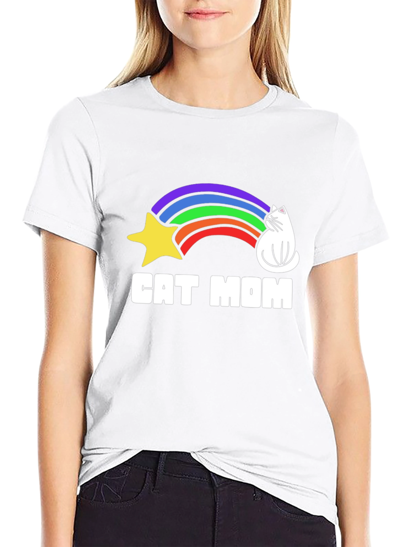 Black Cat Mom Rainbow Graphic Tee - Unisex Cotton T-Shirt view 9