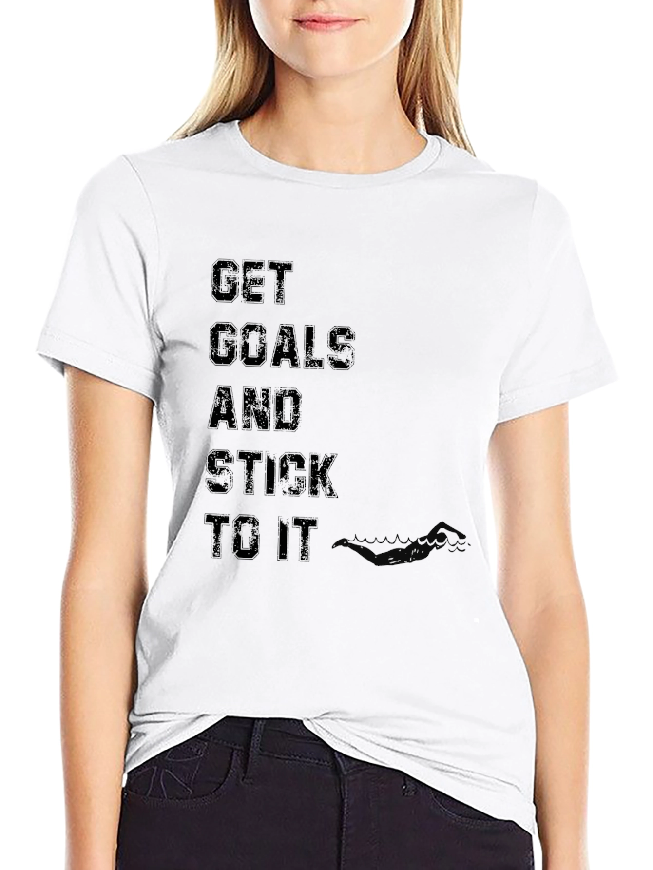 Black Motivational 'Get Goals' Black T-Shirt view 9
