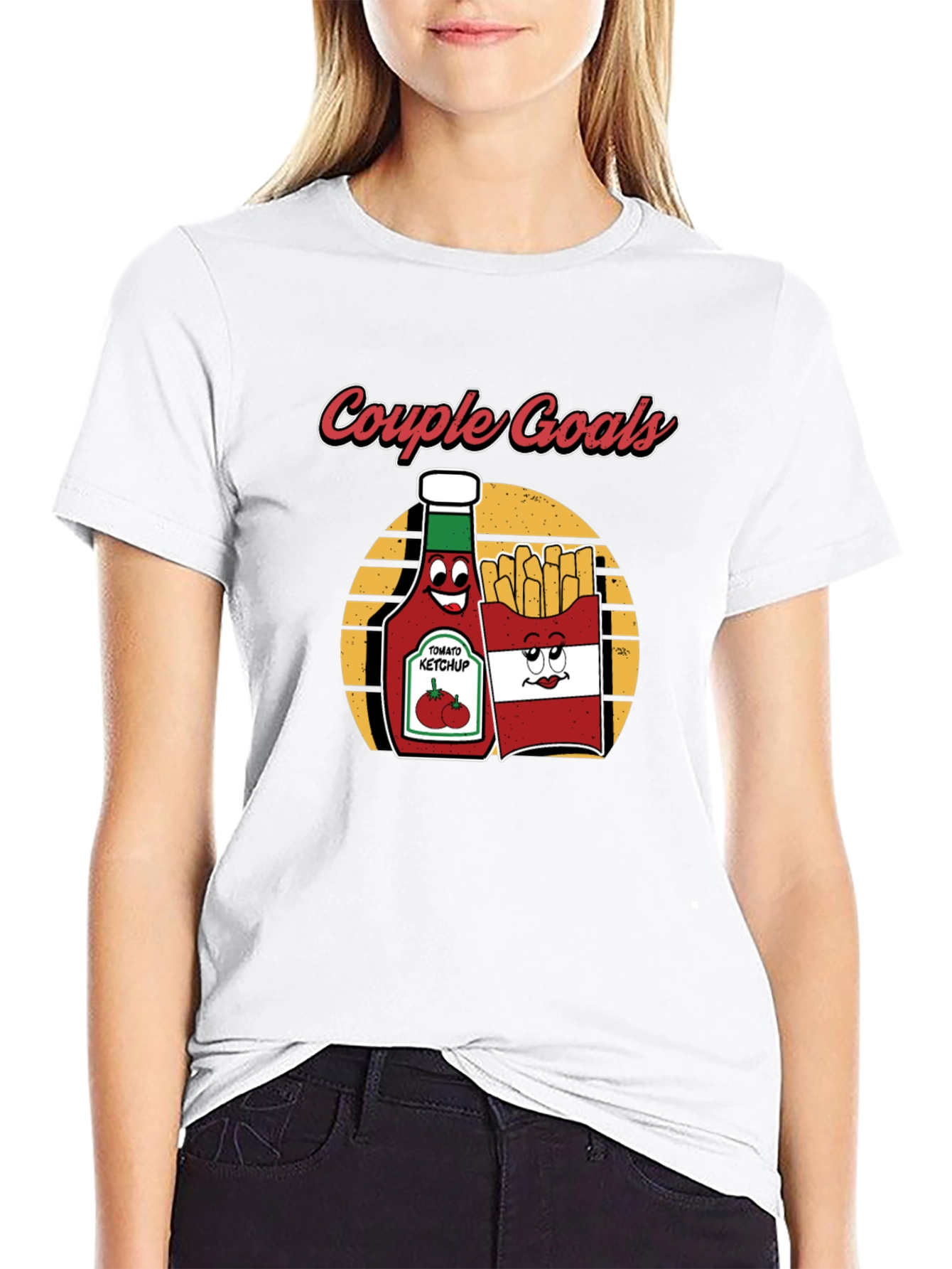 Black Couple Goals T-Shirt - Ketchup & Fries Cartoon Design view 9