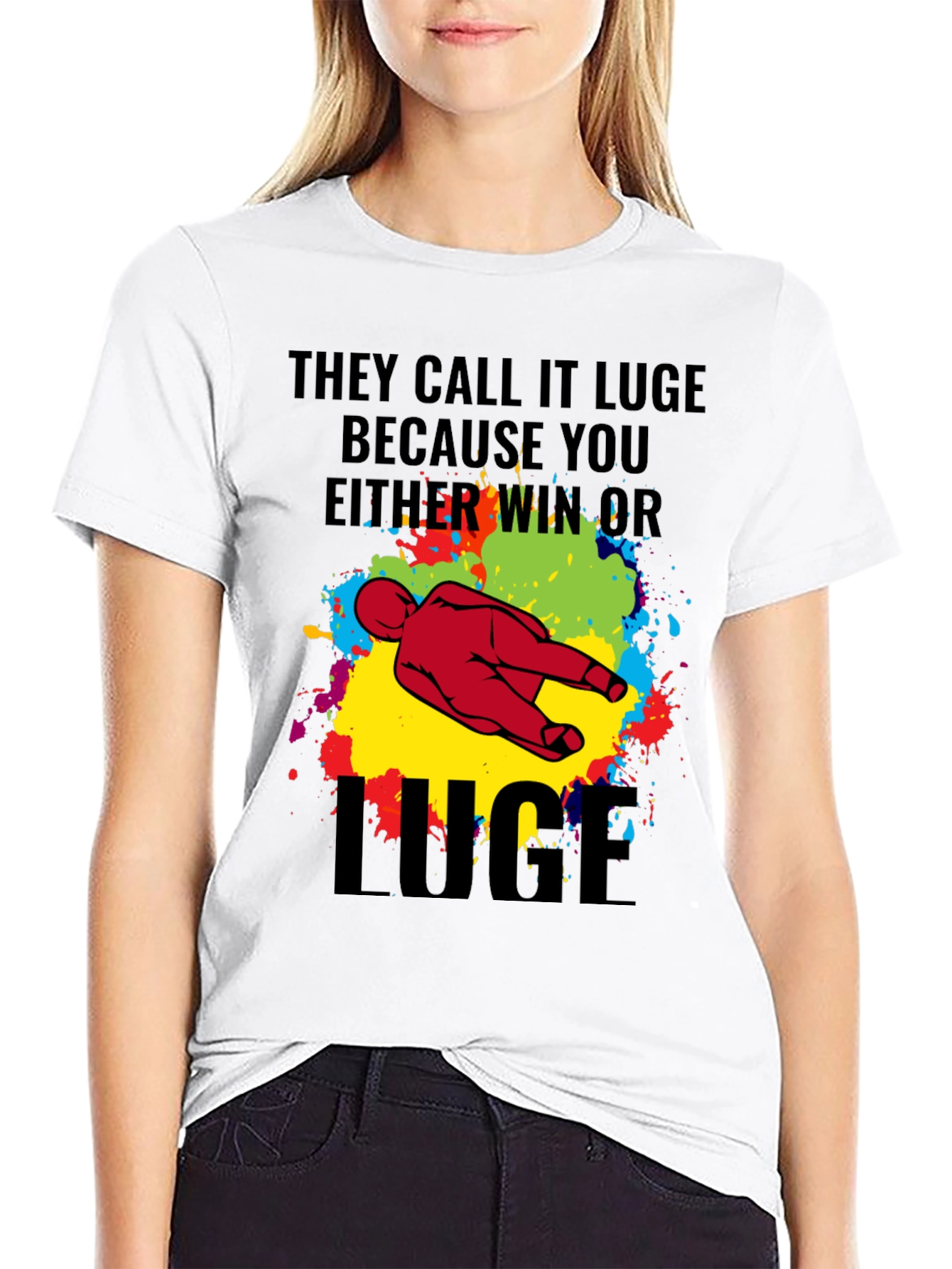 Black Funny Luge T-Shirt - Win or Luge Graphic Tee view 9