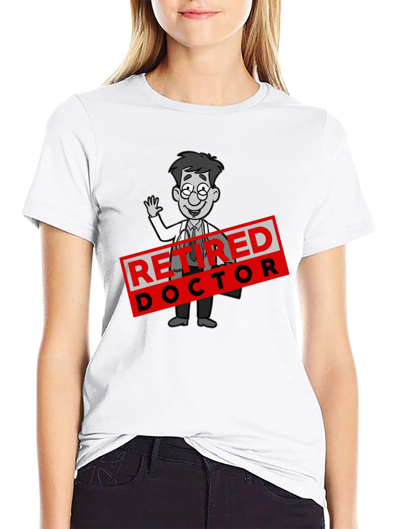 Black Retired Doctor Cartoon Graphic T-Shirt view 9