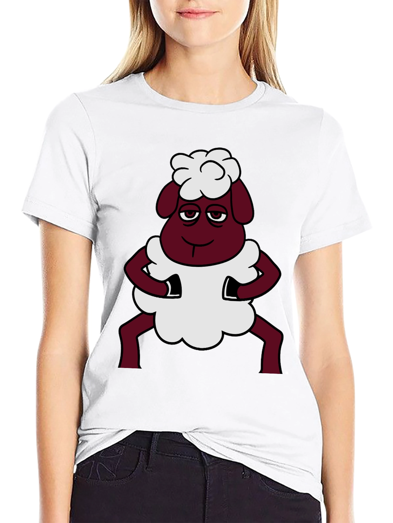 Black Funny Sheep Cartoon Graphic Black T-Shirt view 9