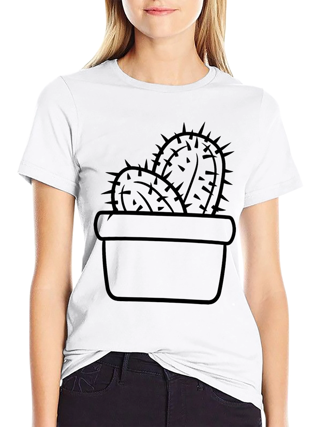 Black Cactus in Pot Graphic Tee - Black Cotton T-Shirt view 9