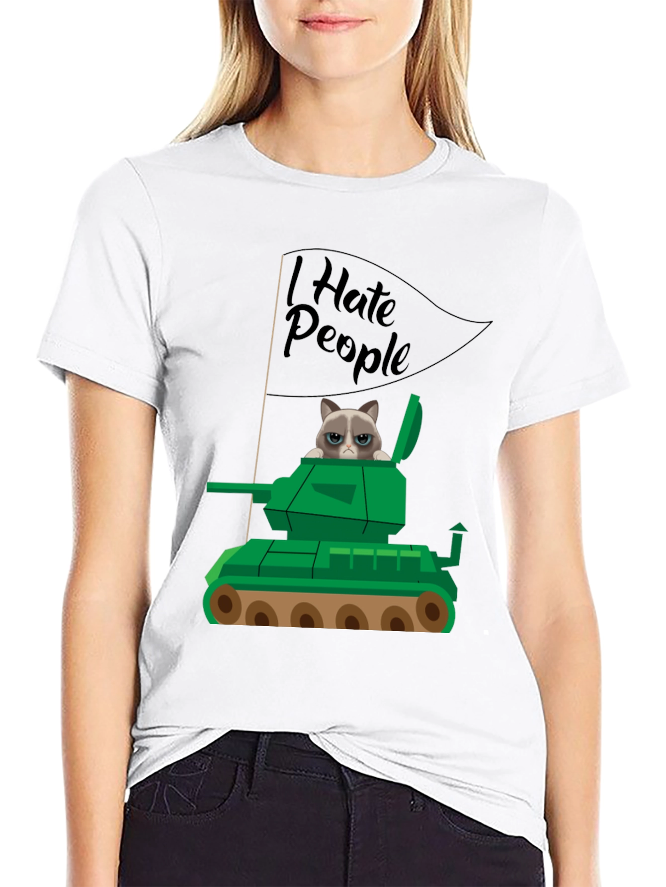 Black Grumpy Cat Tank T-Shirt - I Hate People view 9