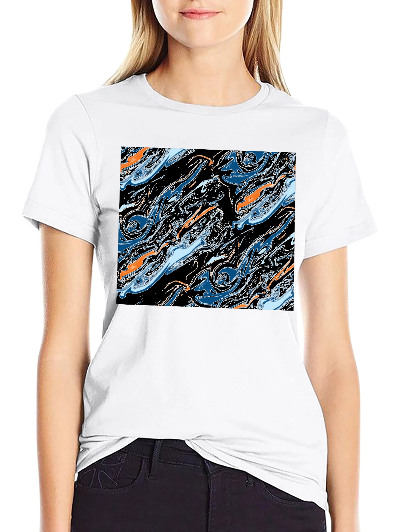 Black Abstract Swirl Graphic Tee - Modern Art T-Shirt view 9