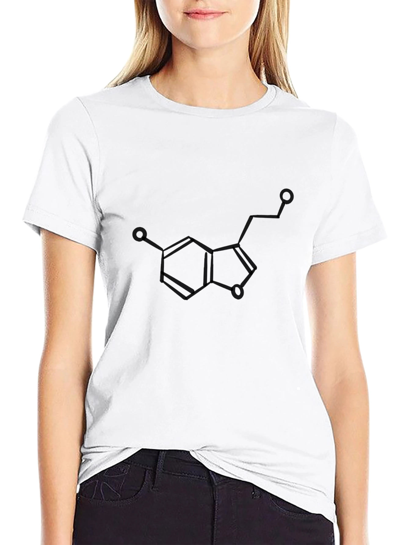 Black Serotonin Molecule T-Shirt - Black Graphic Tee view 9
