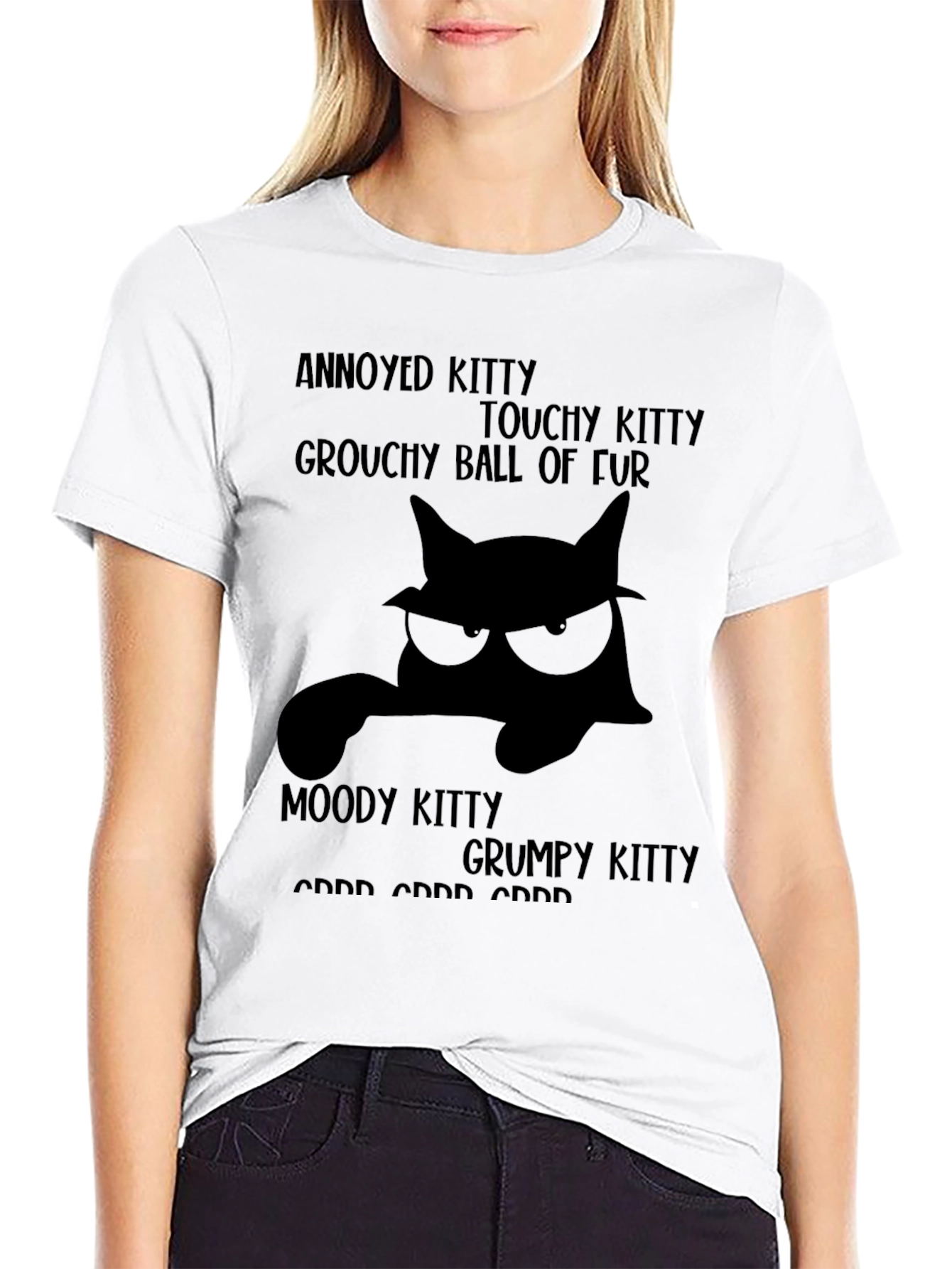 Black Grumpy Kitty T-Shirt - Annoyed Touchy Moody  view 9