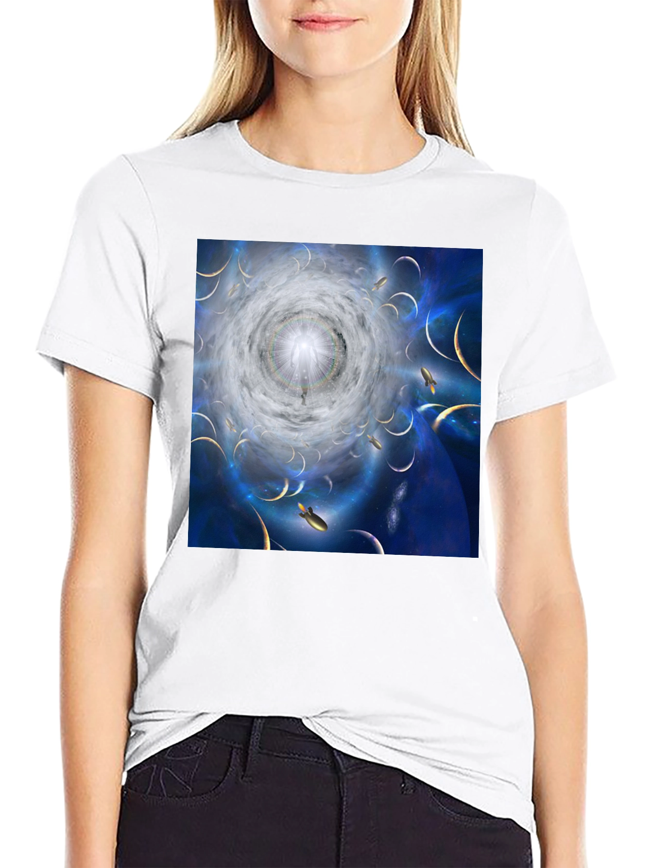 Black Celestial Dreamscape Graphic T-Shirt view 9