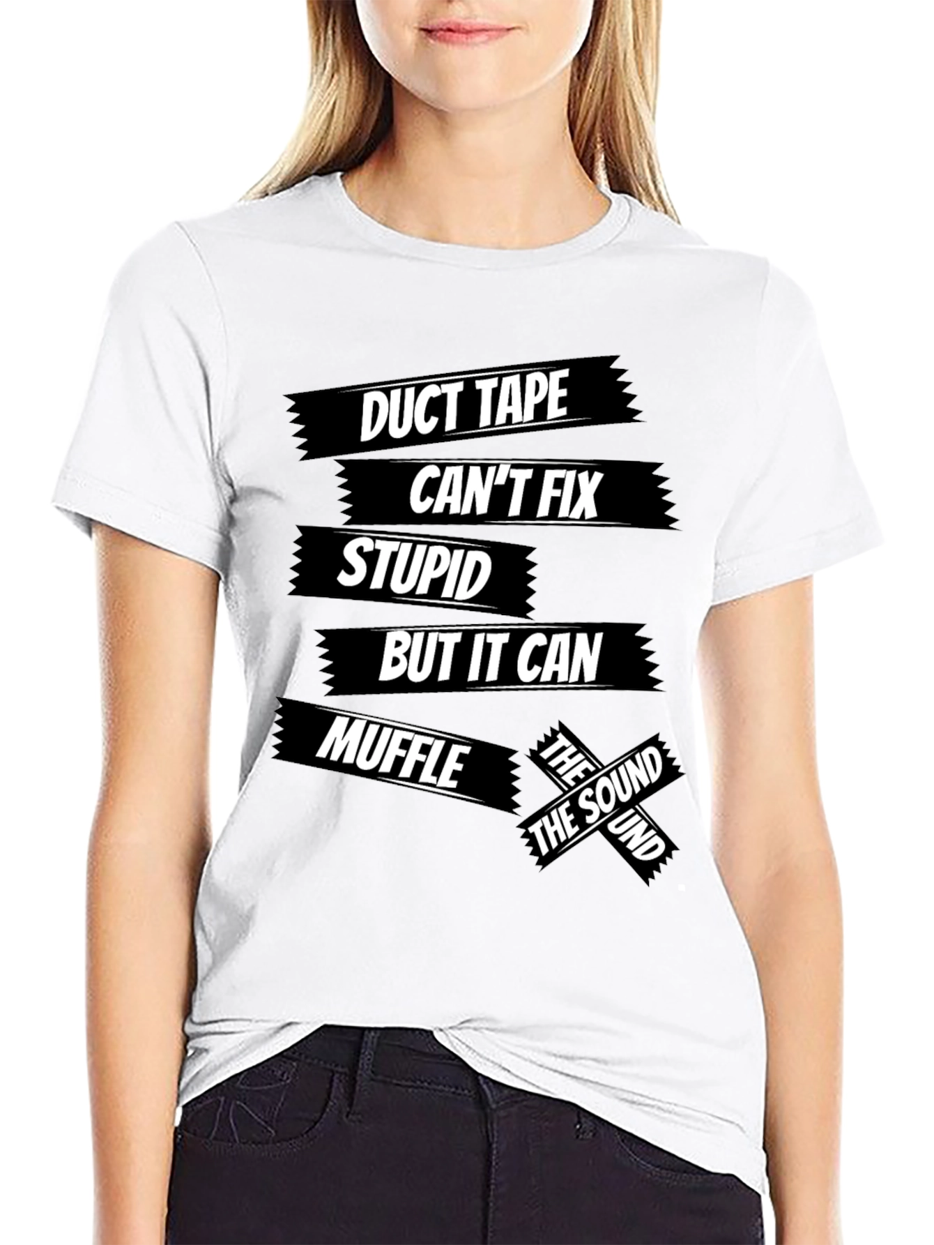 Black Duct Tape Fixes Stupid Men's Black Graphic T-Shirt view 9
