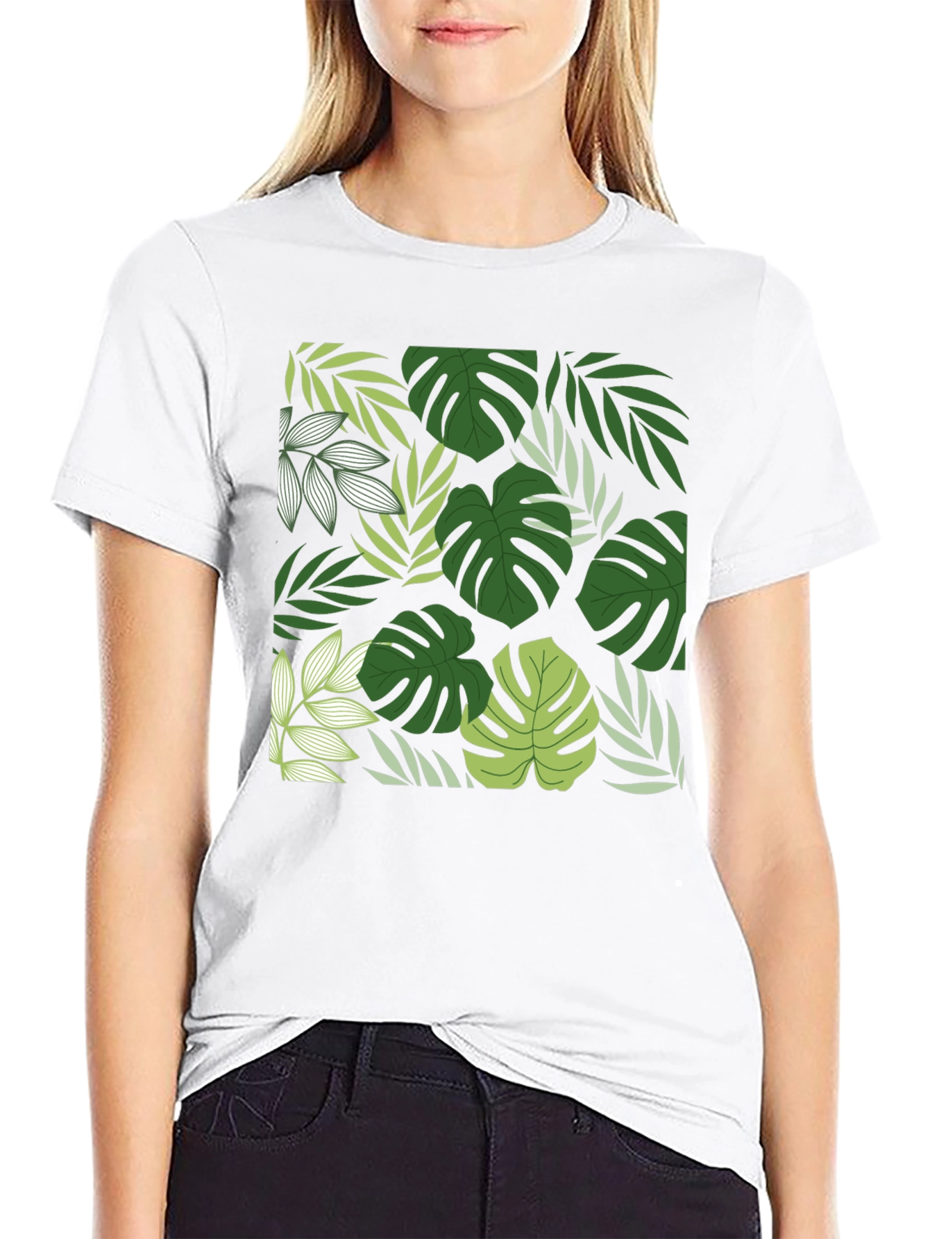 Tropical Leaf Print Black T-Shirt - 9