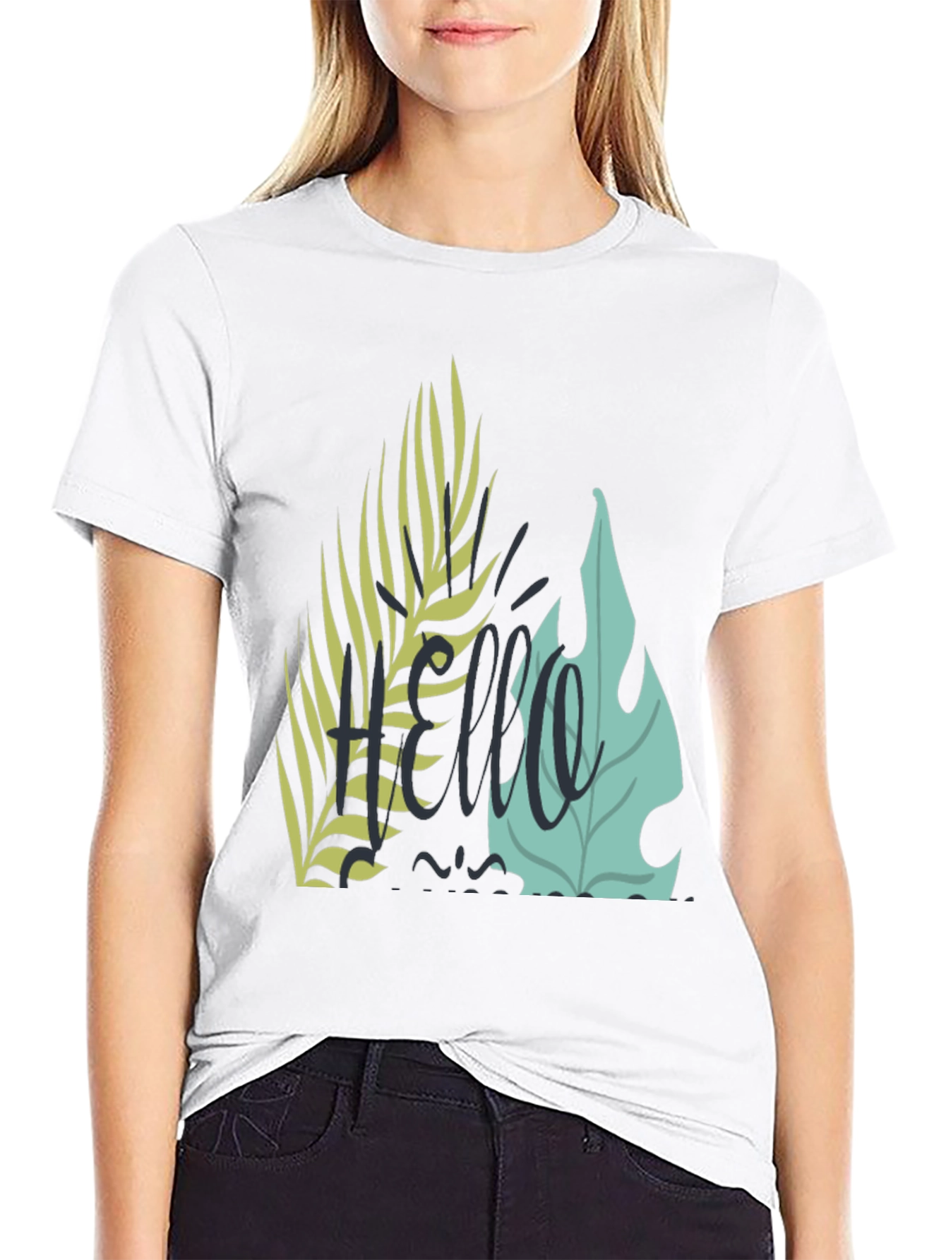 Black Tropical Hello Graphic Black T-Shirt view 9