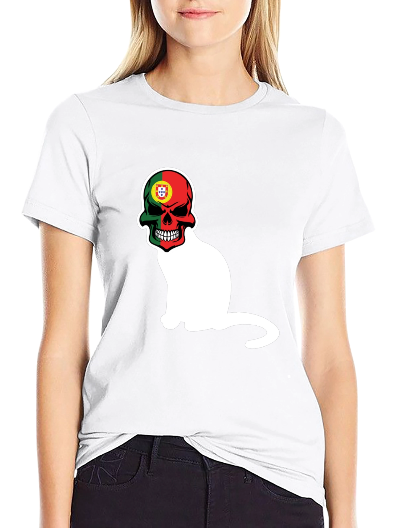 Black Portugal Skull Cat Graphic Tee - Men's Black T-Shirt view 9