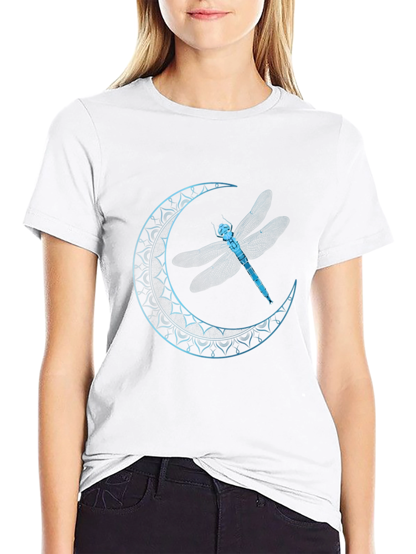 Black Dragonfly Moon Graphic Tee - Black Cotton Blend view 9