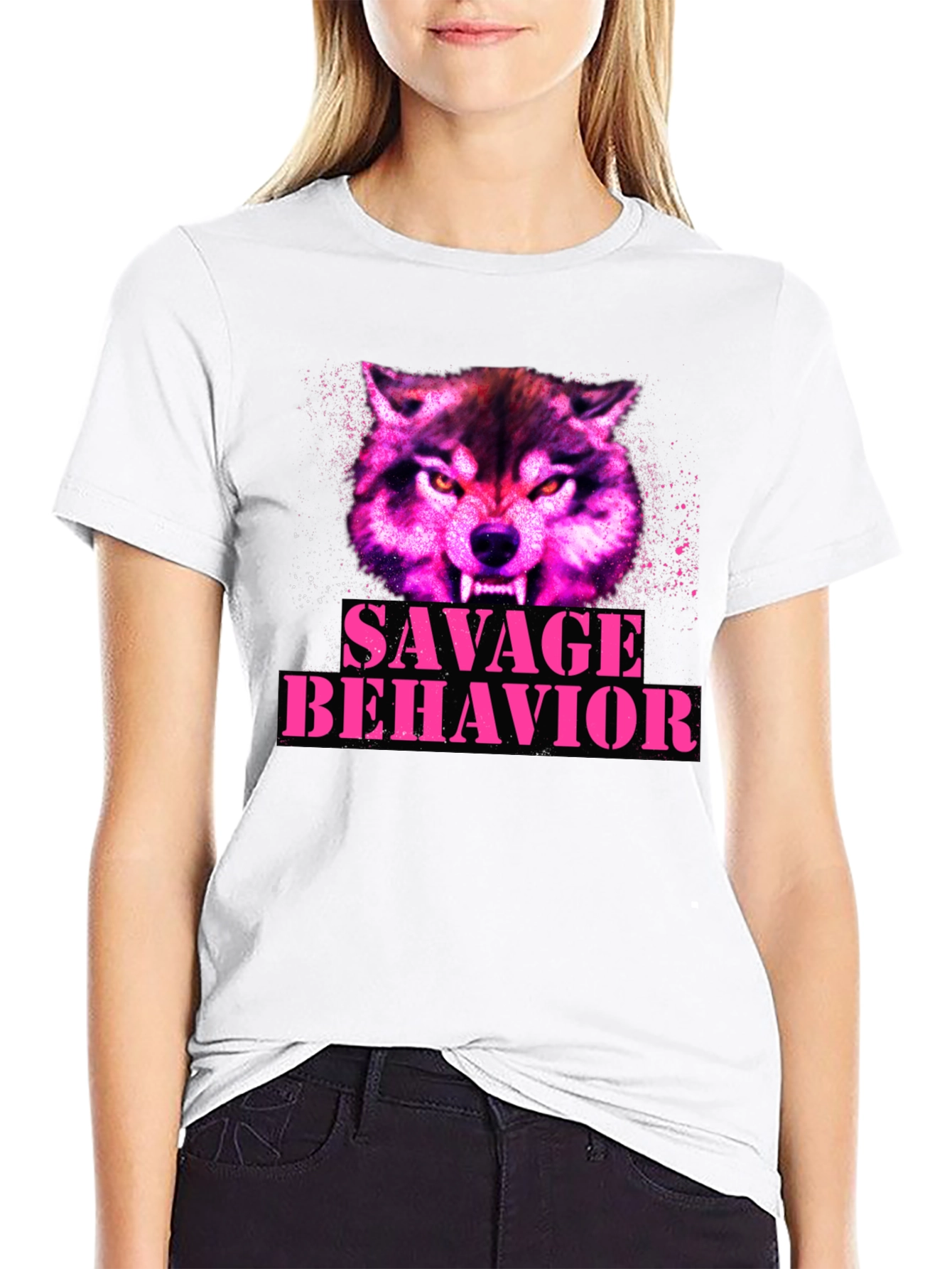Black Savage Behavior Wolf Graphic T-Shirt view 9