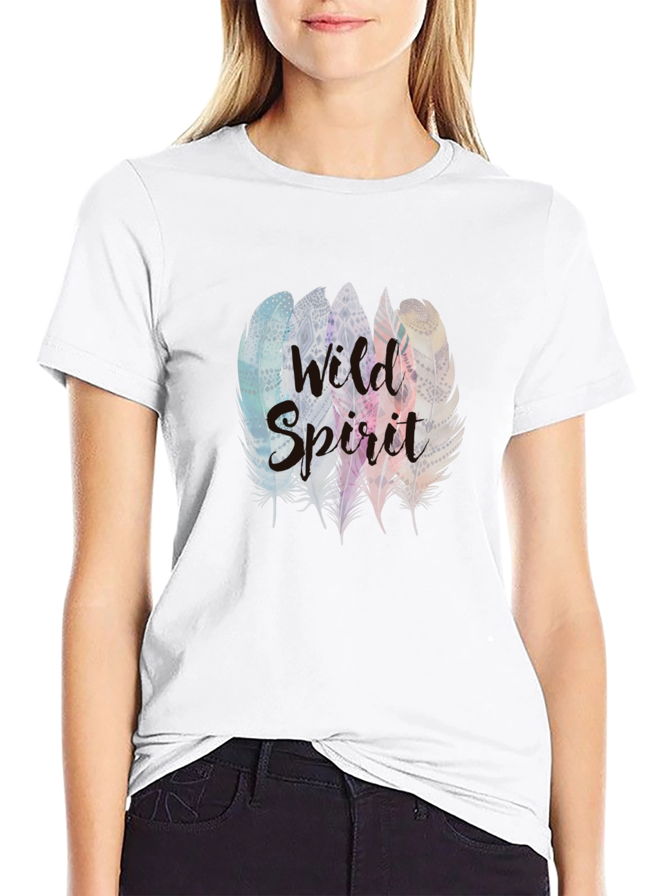 Black Wild Spirit Feather Graphic Tee - Stylish Comfort view 9