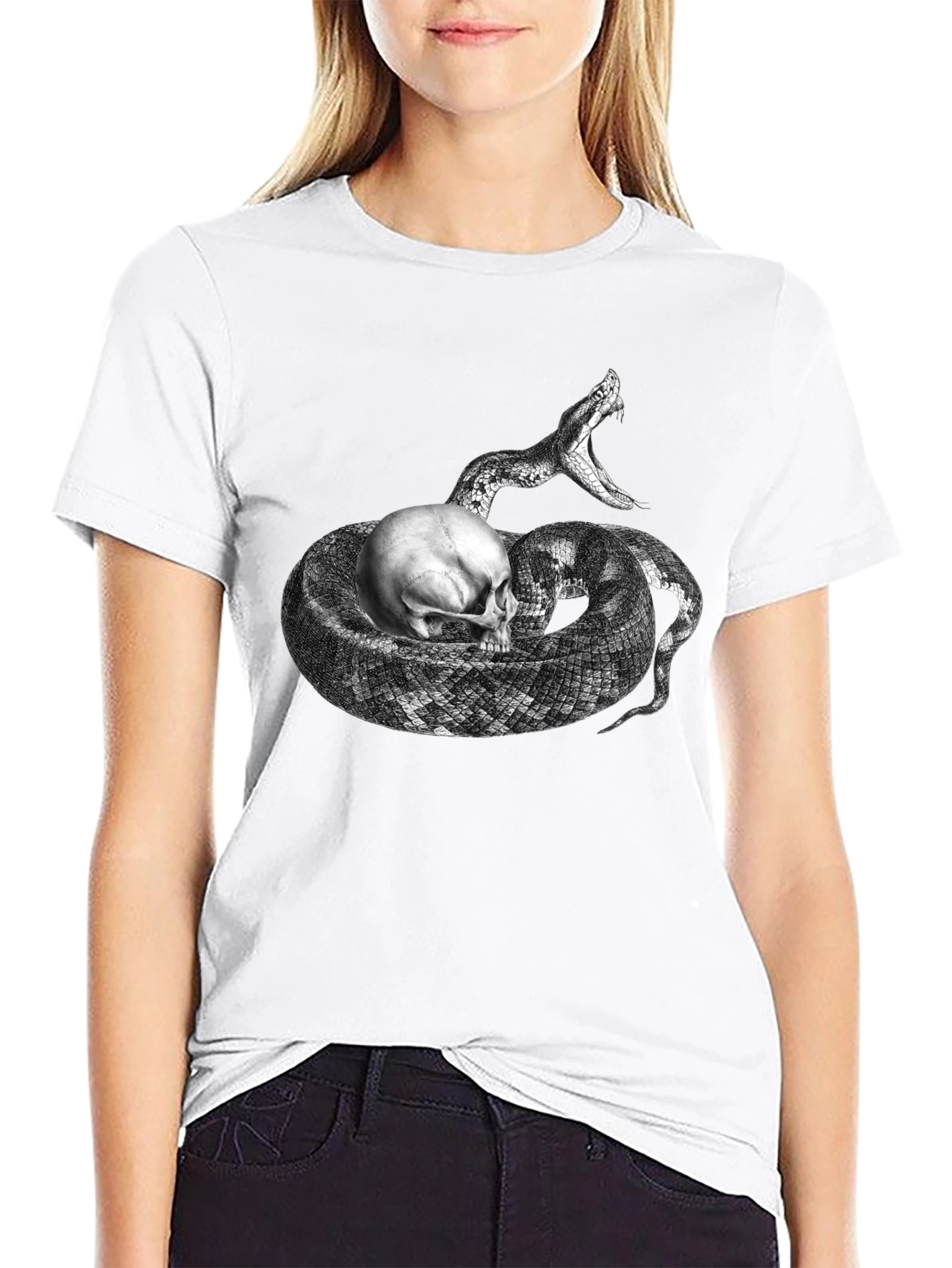 Black Skull & Snake Graphic Tee - Black Cotton T-Shirt view 9