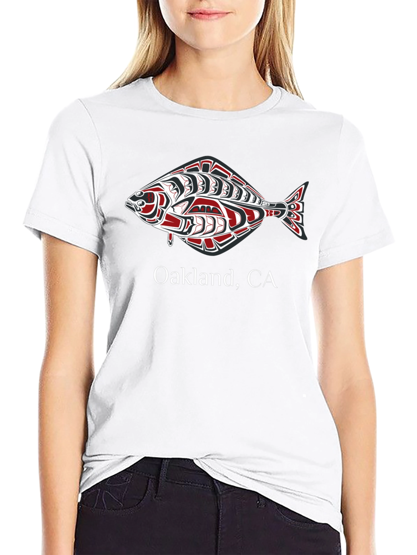 Black Oakland CA Fish Graphic Tee view 9