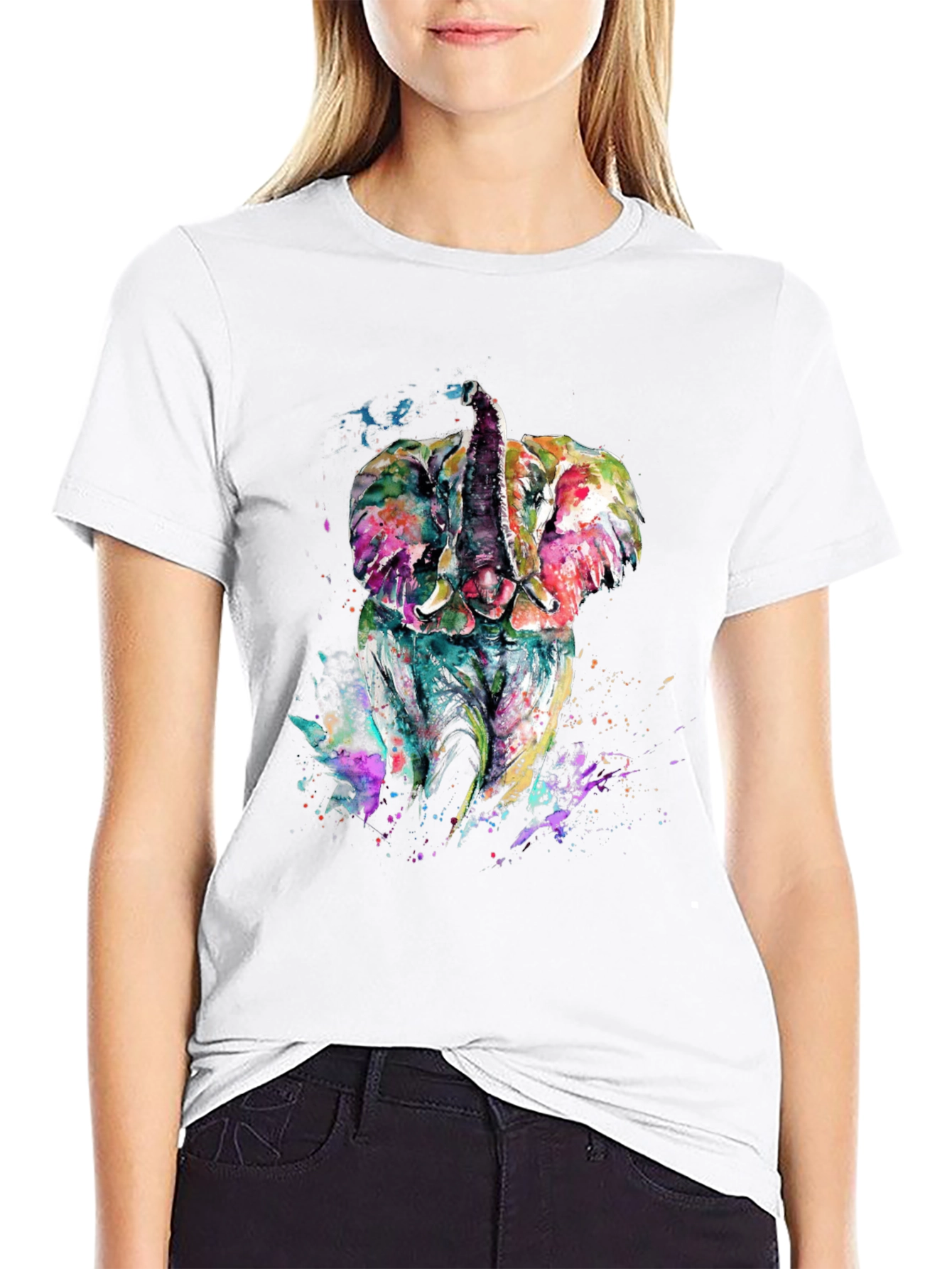 Black Elephant Watercolor Graphic Tee - Men's Black T-Shirt view 9