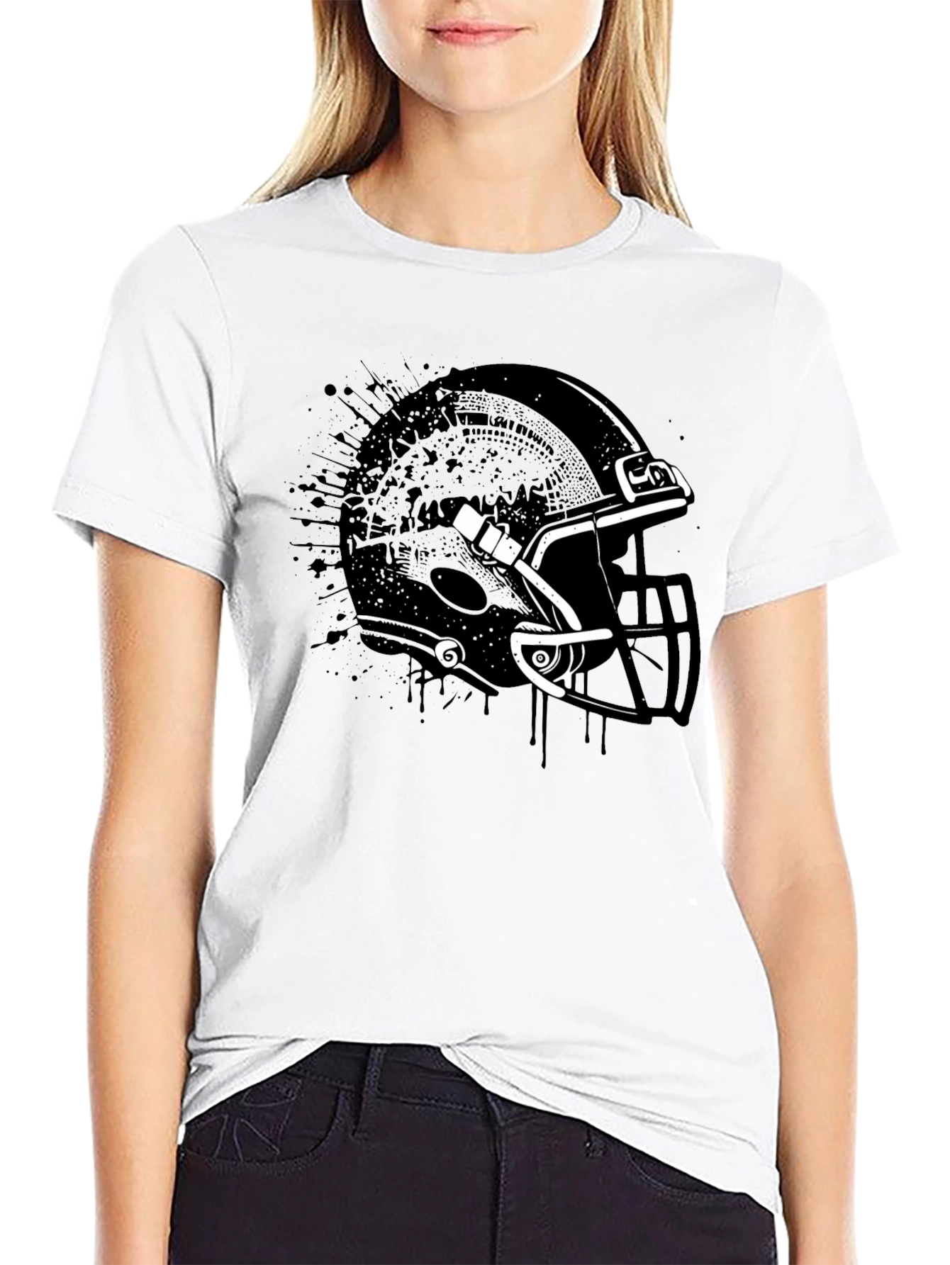 Black Football Helmet Graphic Tee - Black Cotton T-Shirt view 9