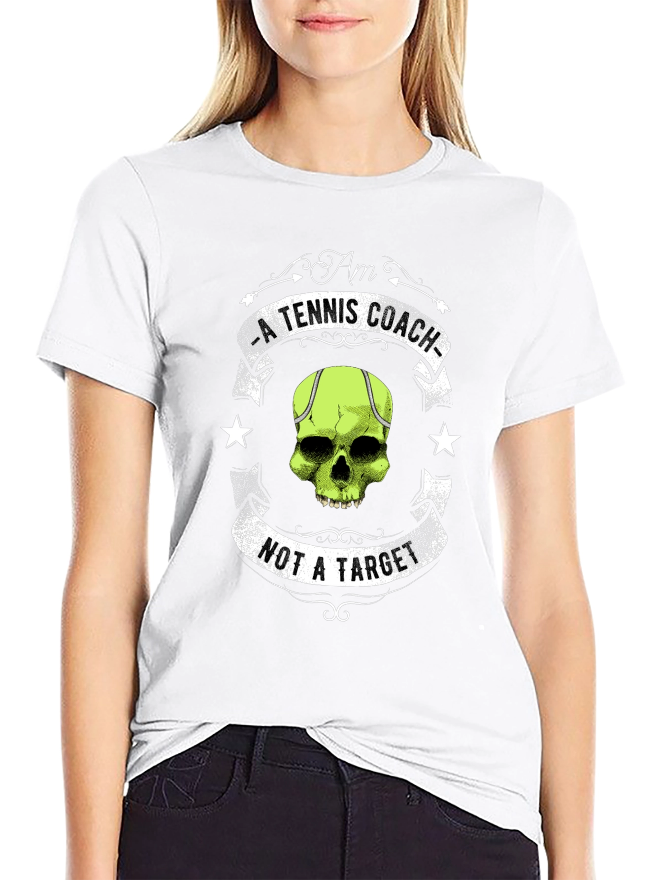 Black Tennis Coach Skull Graphic T-Shirt - Unique Design view 9