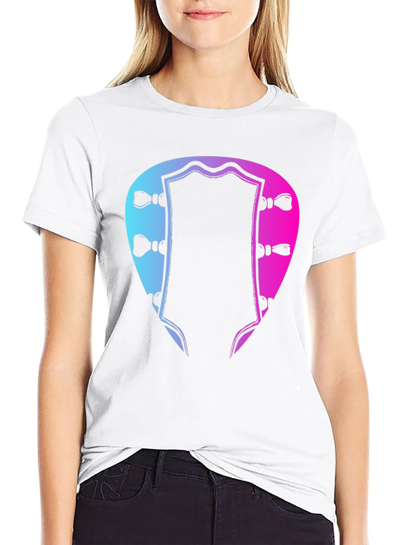 Black Guitar Headstock T-Shirt - Music Lover Tee view 9