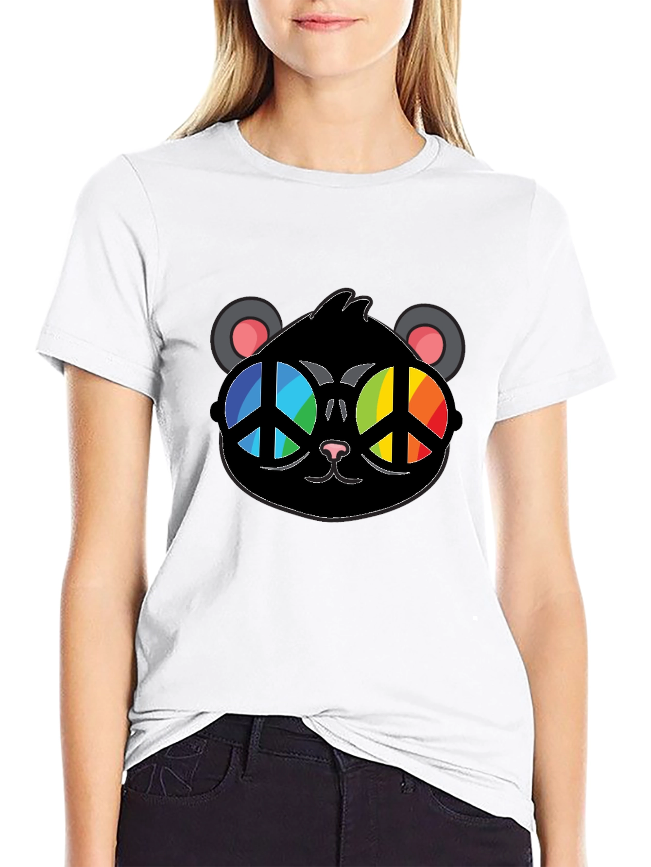 Black Cool Cat Peace Sign Glasses T-Shirt view 9