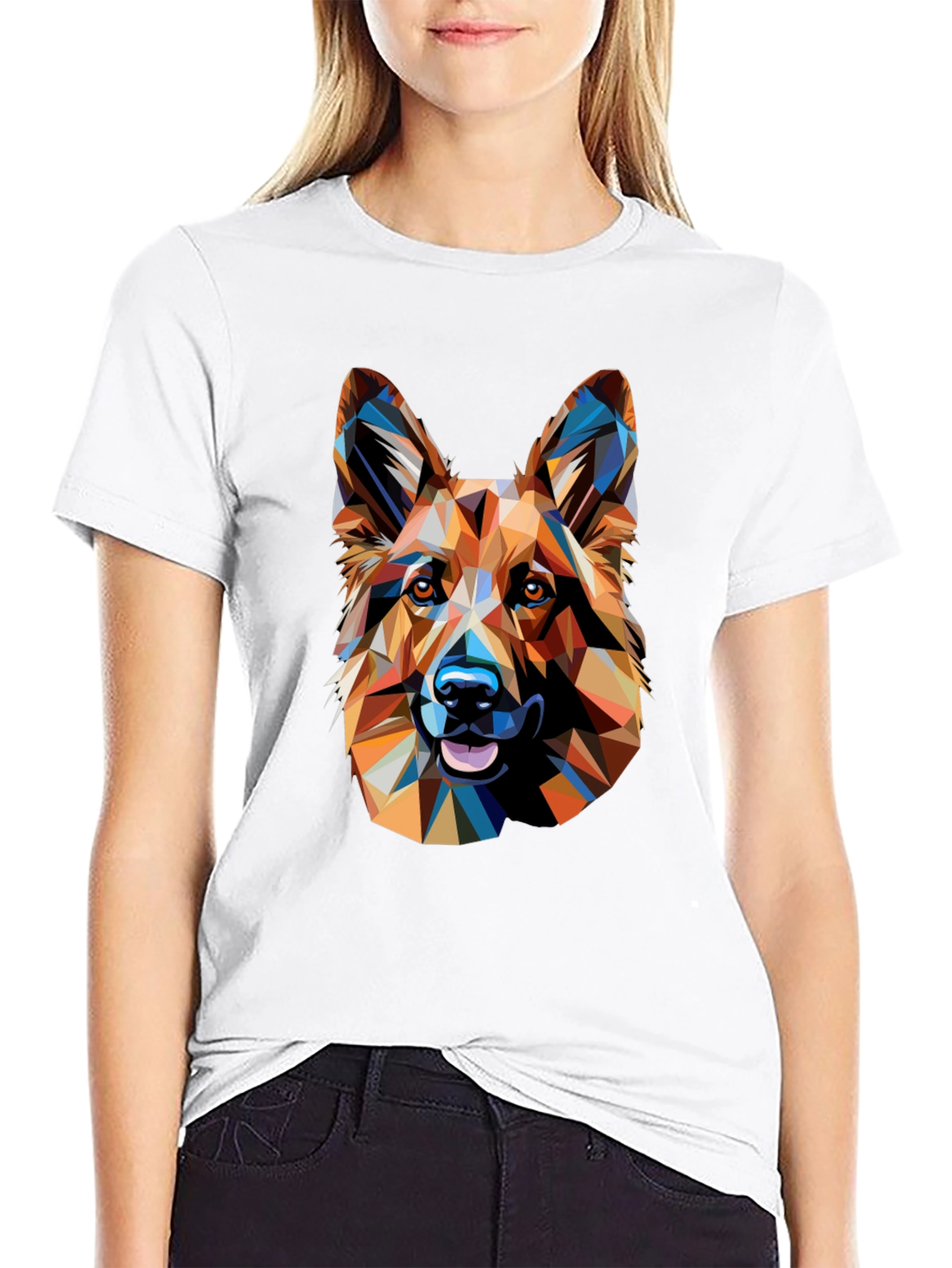 Black Geometric German Shepherd Graphic Tee view 9