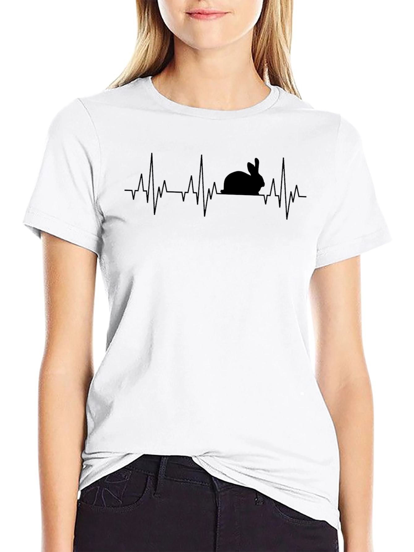 Black Rabbit Heartbeat T-Shirt - Quirky Animal Lover Tee view 9