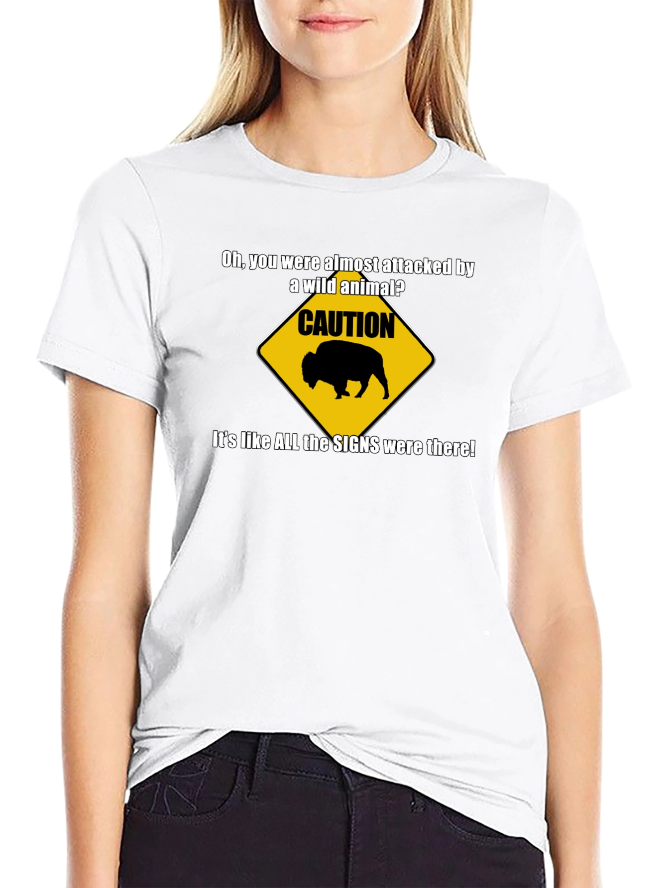 Black Caution Wild Animal Graphic T-Shirt view 9